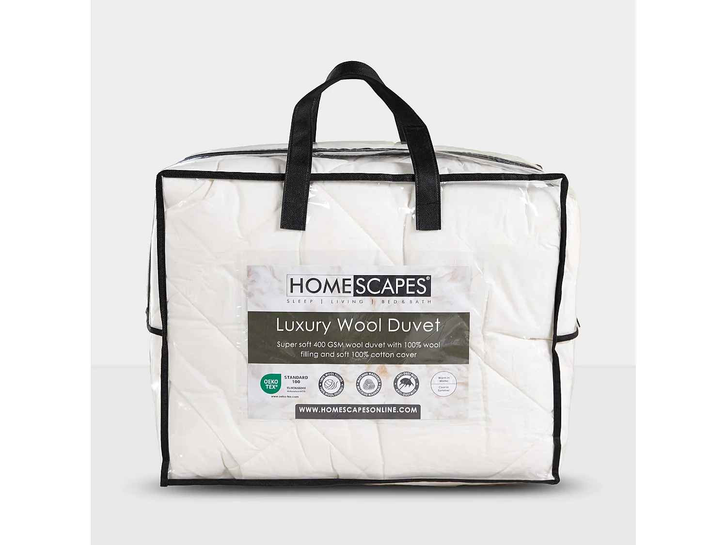 Homescapes Premium Heavy Wool Duvet - Warm & Washable - Double