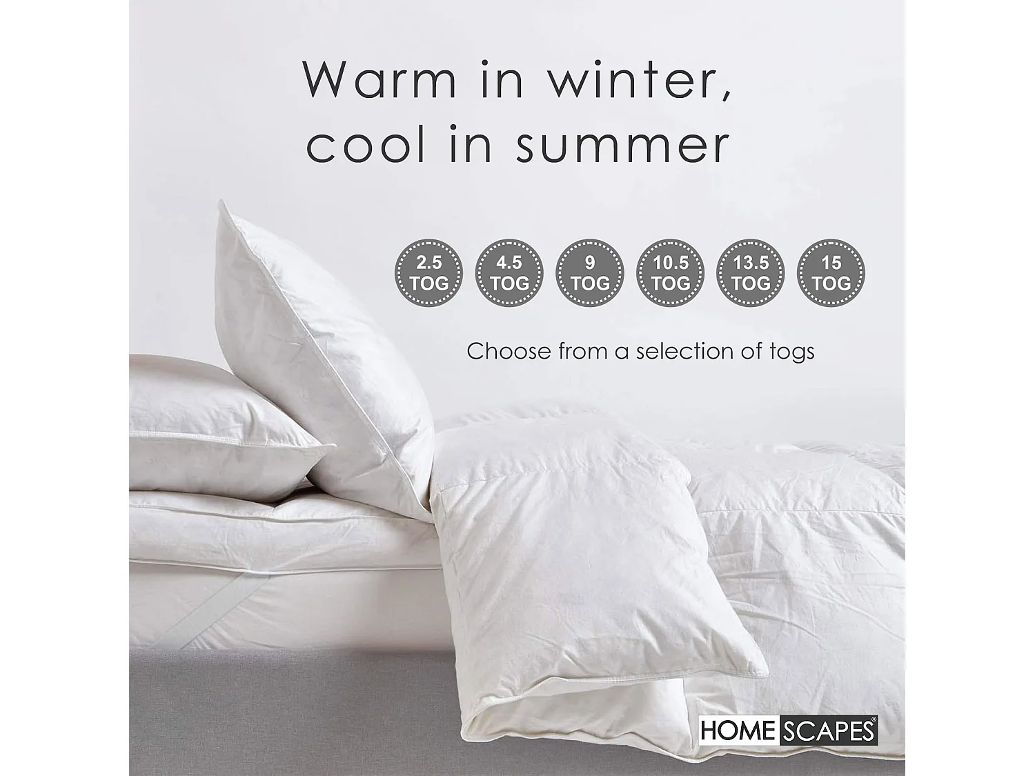 Couette ultra légère en duvet et plumes d'oie 2.5 tog, 230 x 220 cm - HOMESCAPES