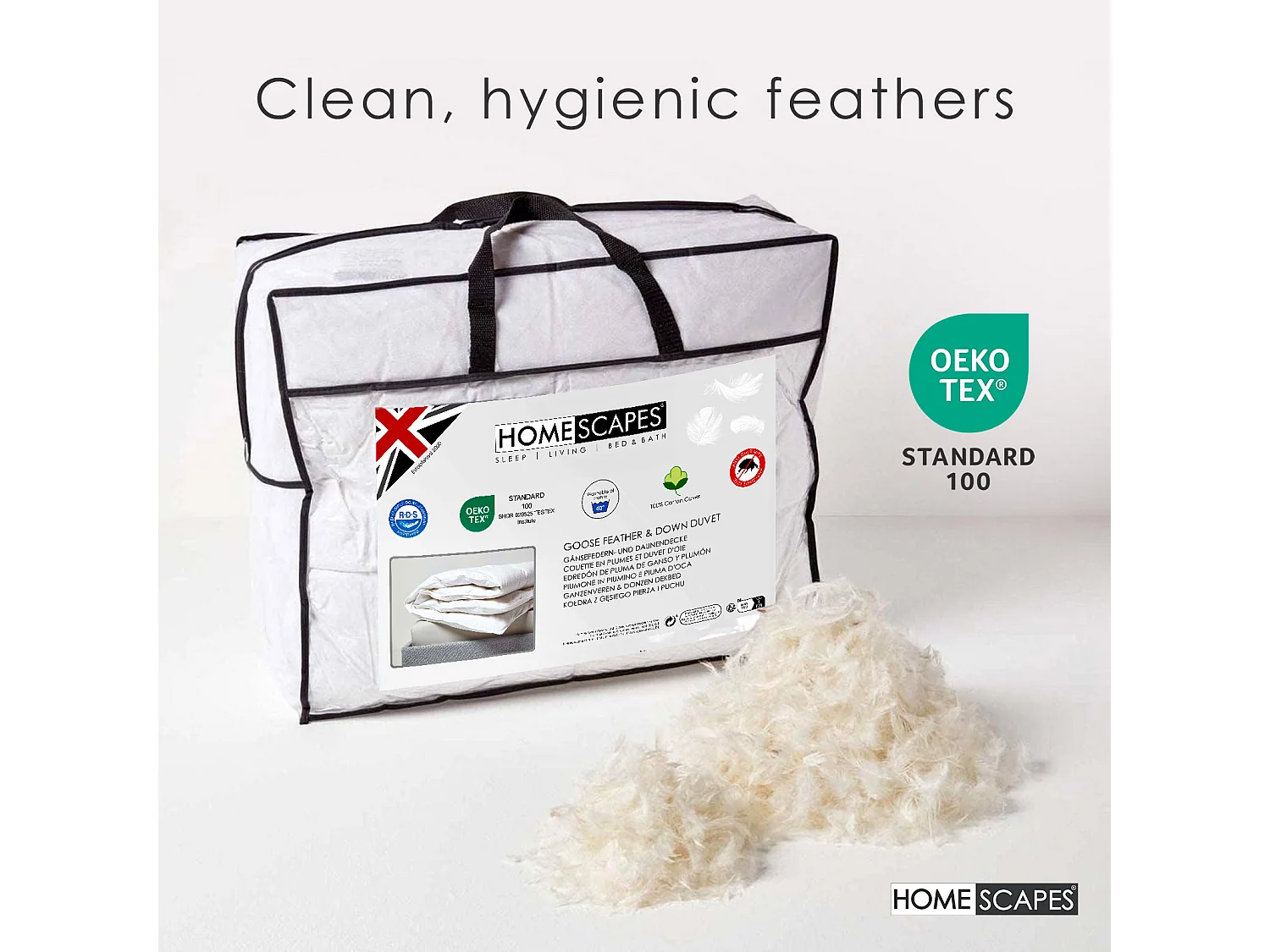 Couette ultra légère en duvet et plumes d'oie 2.5 tog, 200 x 200 cm - HOMESCAPES
