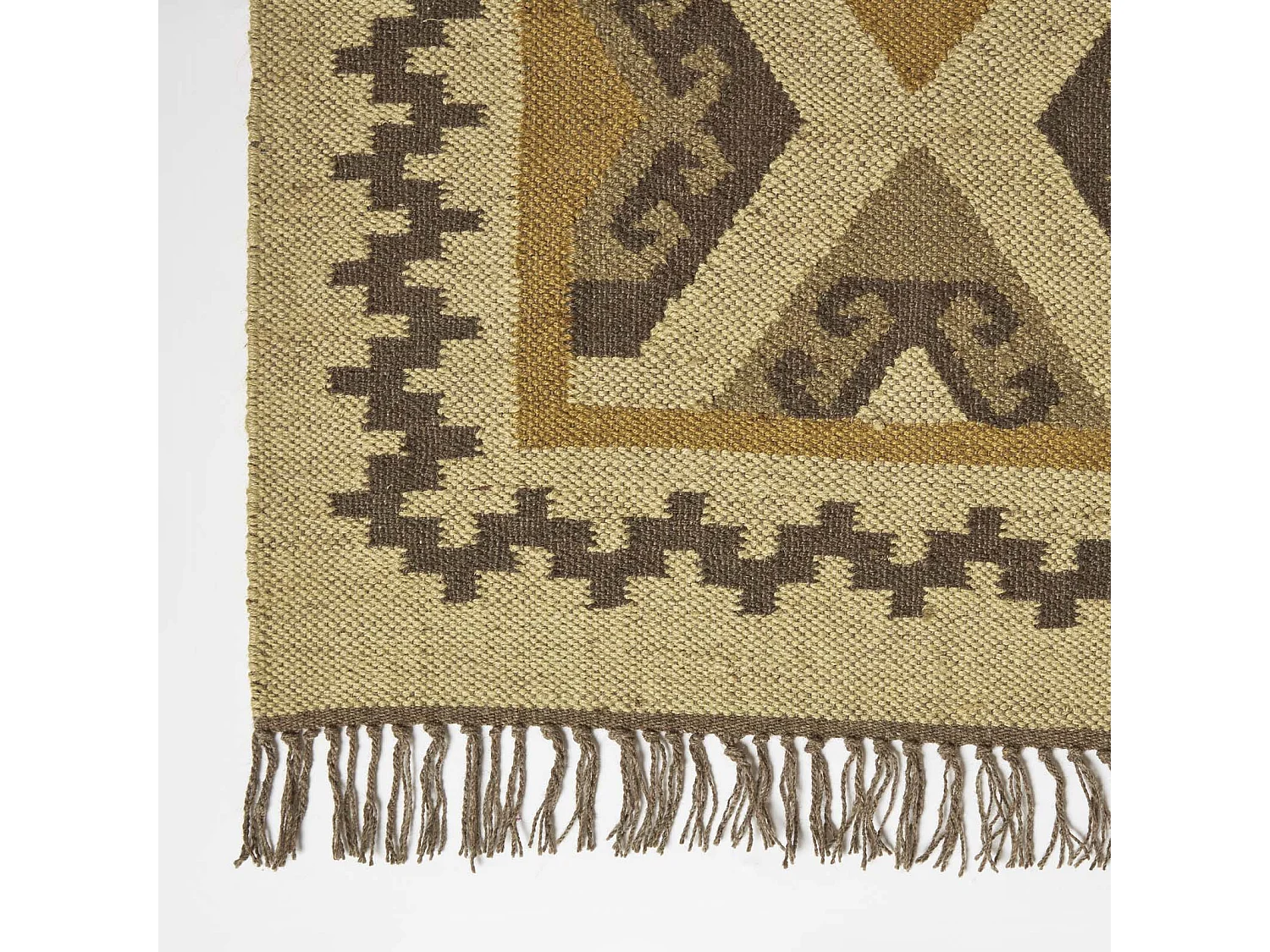 Homescapes Ravar Brown & Gold Kilim Runner Wool Rug 66 x 200 cm