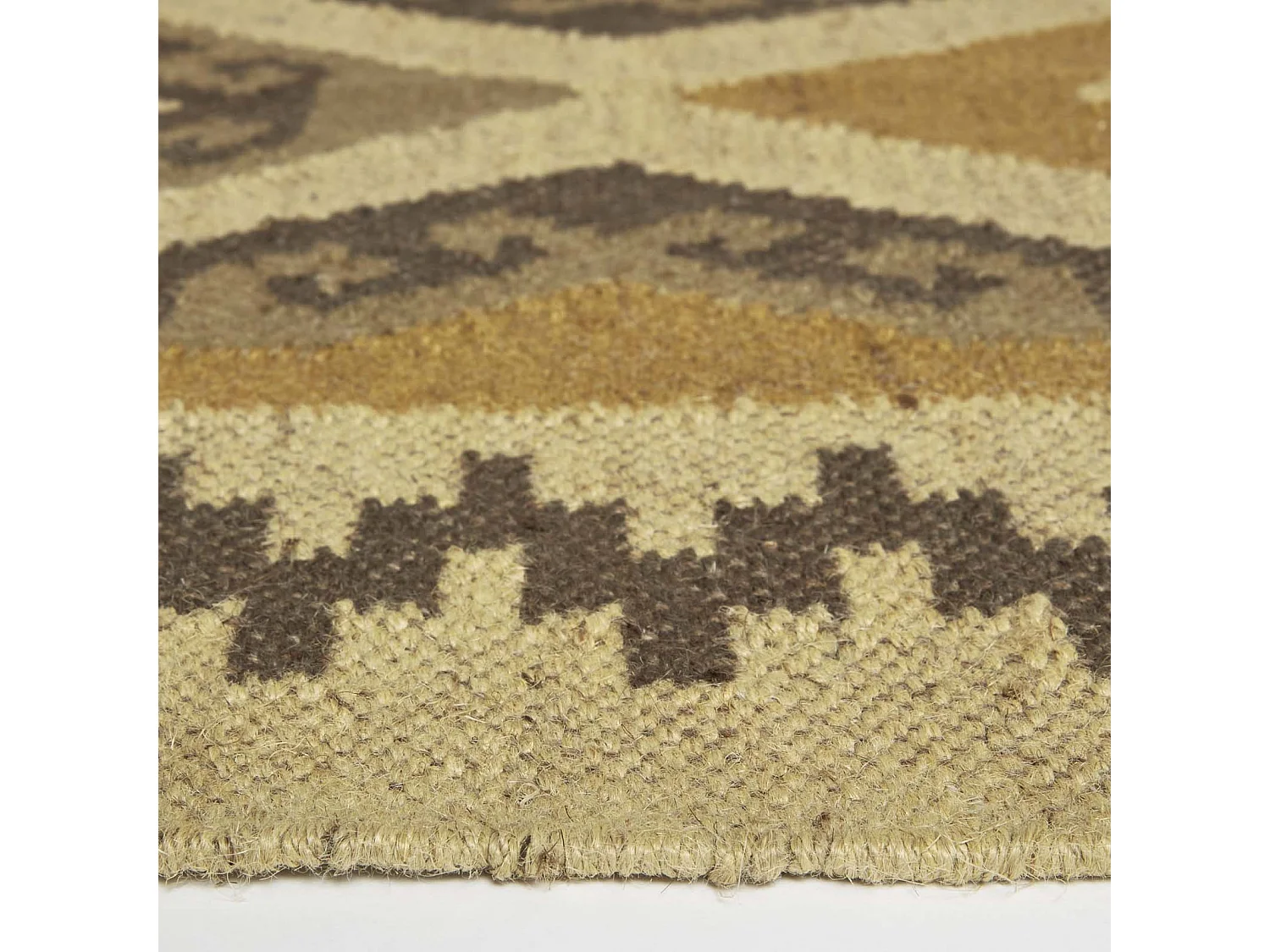 Homescapes Ravar Brown & Gold Kilim Runner Wool Rug 66 x 200 cm