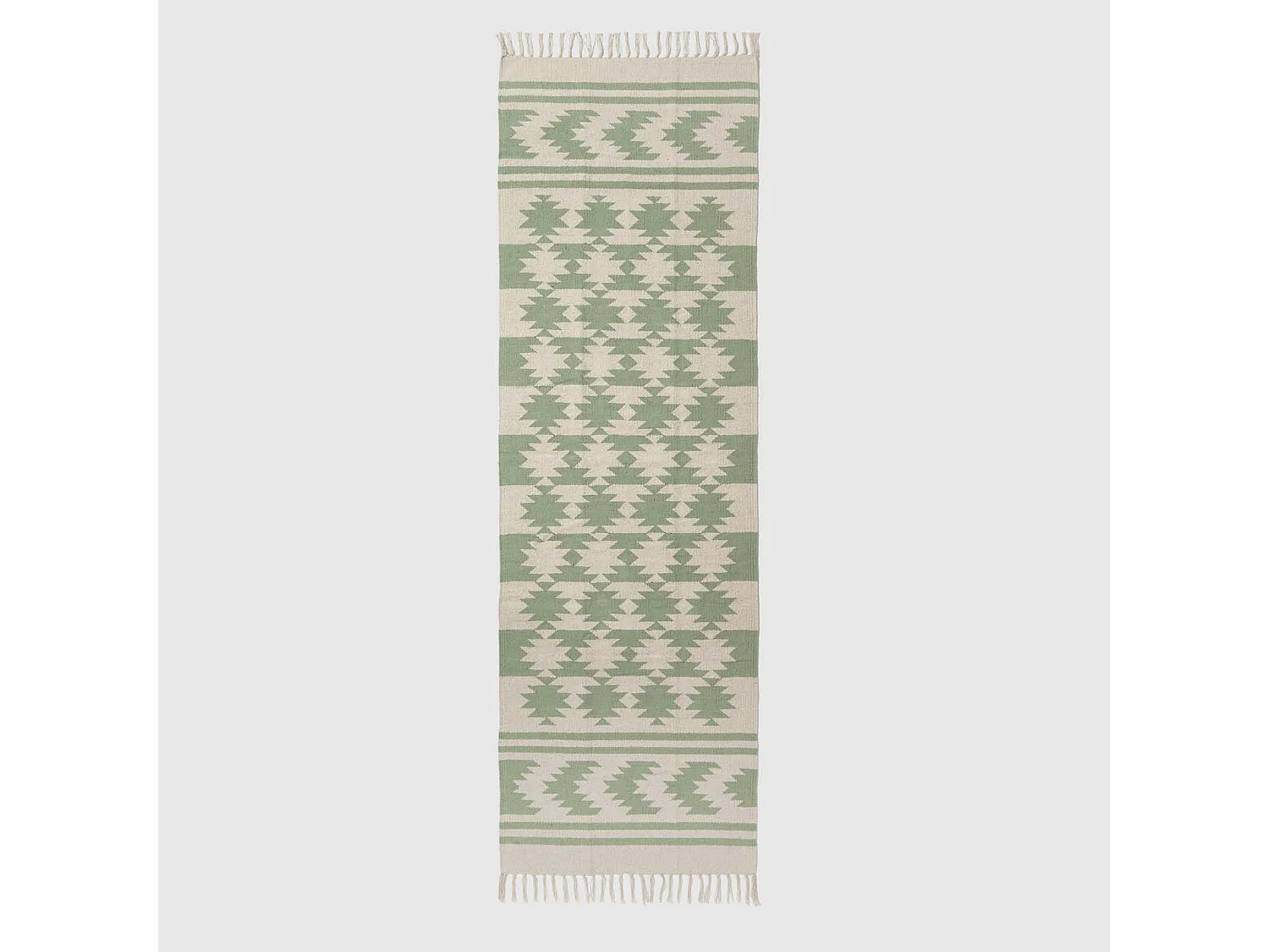 Homescapes Turin Green & Natural Kilim Cotton Hallway Runner Rug, 66 x 200 cm