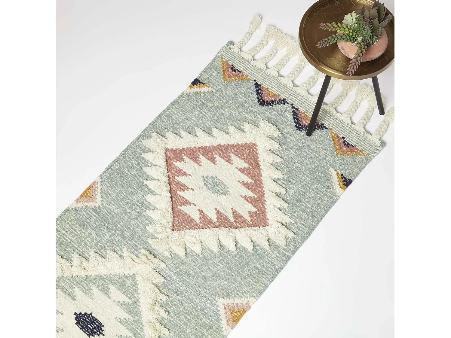 Homescapes Tenali Blue Kilim Runner Wool Rug 66 x 200 cm