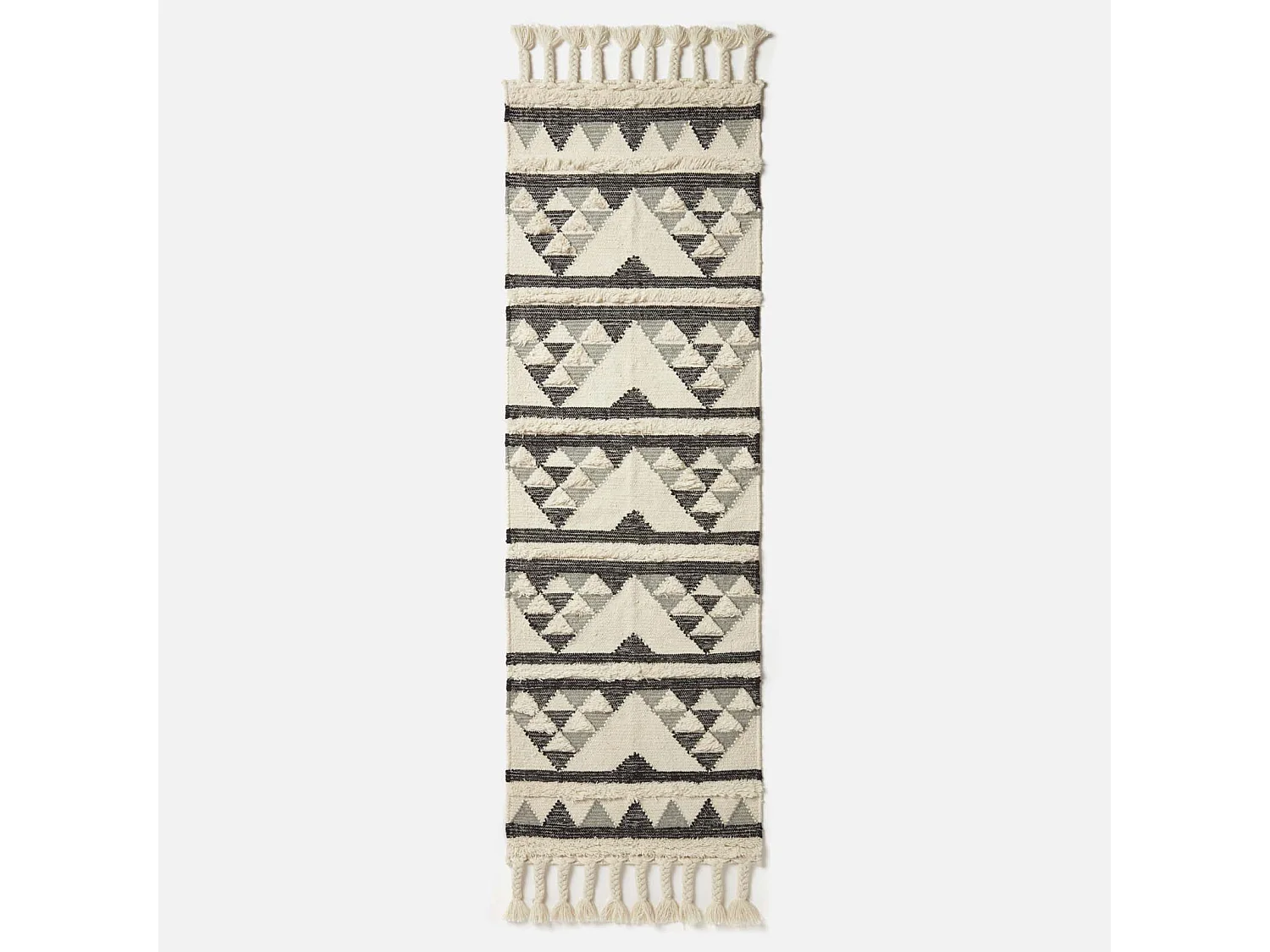 Homescapes Kota Black & Grey Kilim Runner Wool Rug 66 x 200 cm