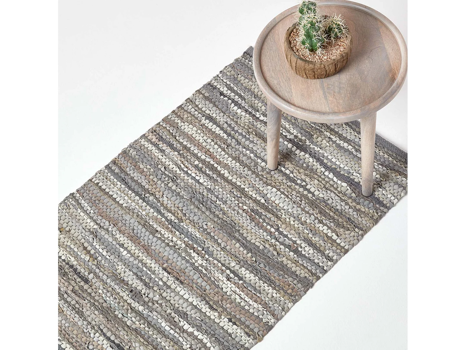 Homescapes Denver Leather Woven Rug Grey Hall Runner