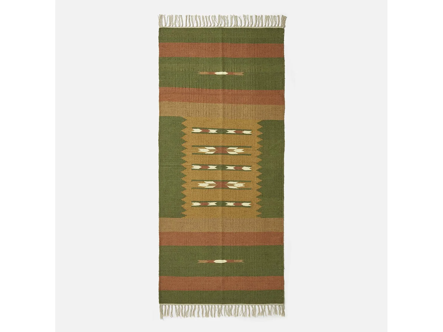 Homescapes Lundi Orange & Green Kilim Runner Cotton & Jute Rug 66 x 200 cm