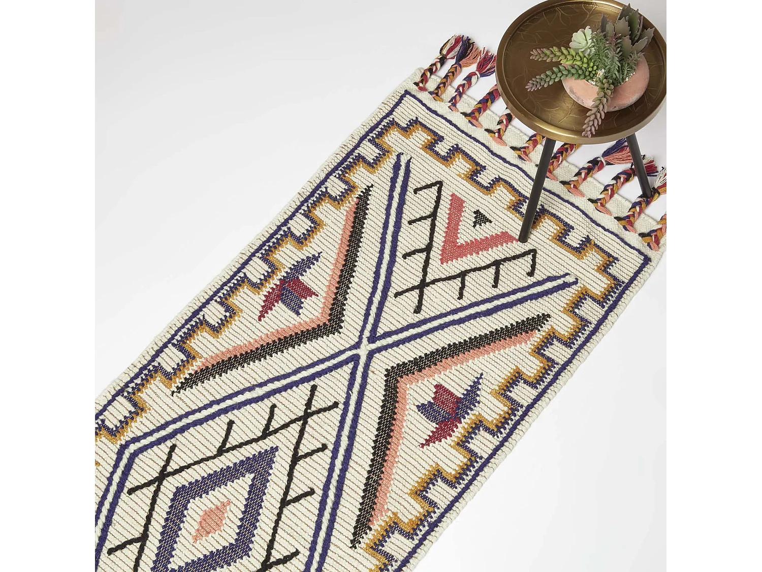 Homescapes Goa Multi Colour Kilim Runner Wool Rug 66 x 200 cm