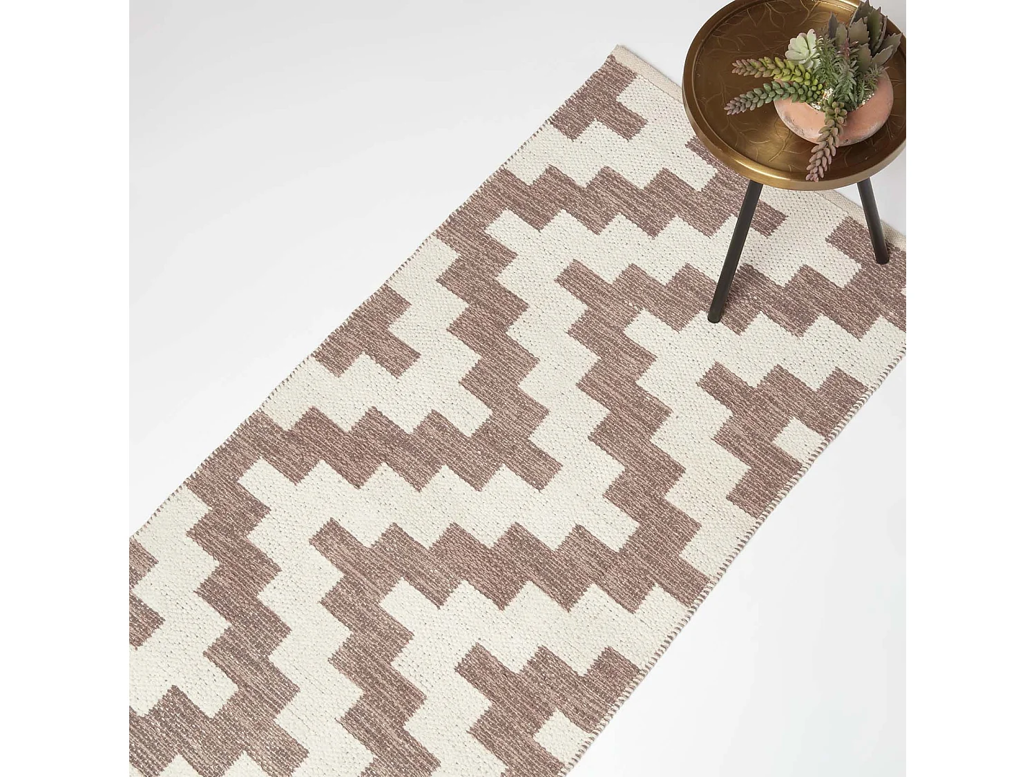 Homescapes Malina Brown & Natural Kilim Runner Cotton Rug 66 x 200 cm