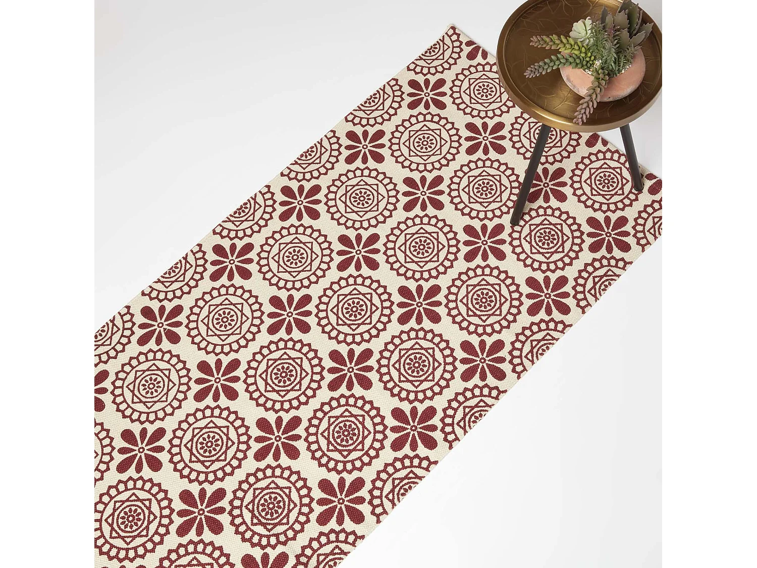 Homescapes Cassia Red Handwoven Cotton Geometric Hallway Runner Rug 66 x 200 cm