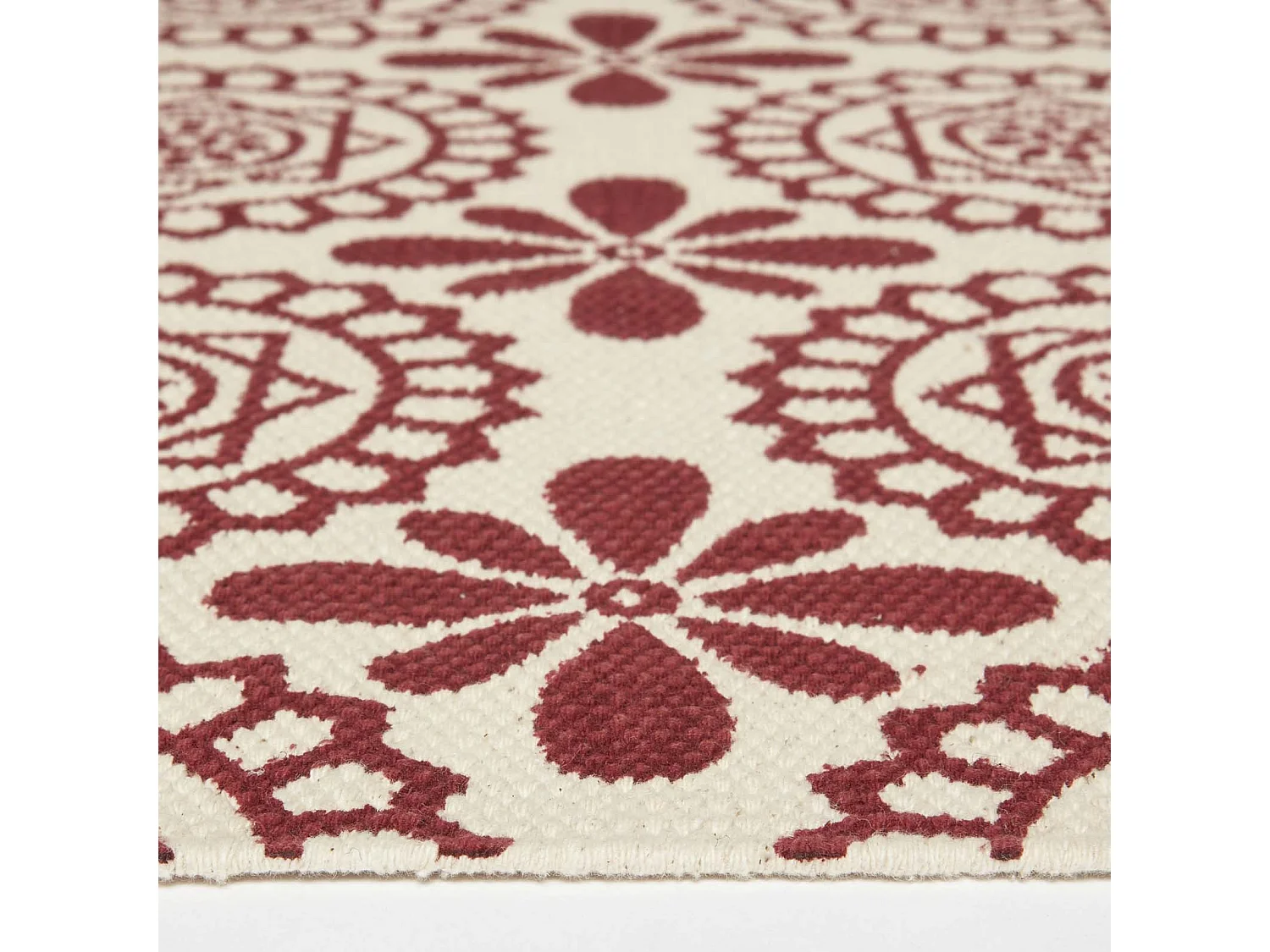Homescapes Cassia Red Handwoven Cotton Geometric Hallway Runner Rug 66 x 200 cm