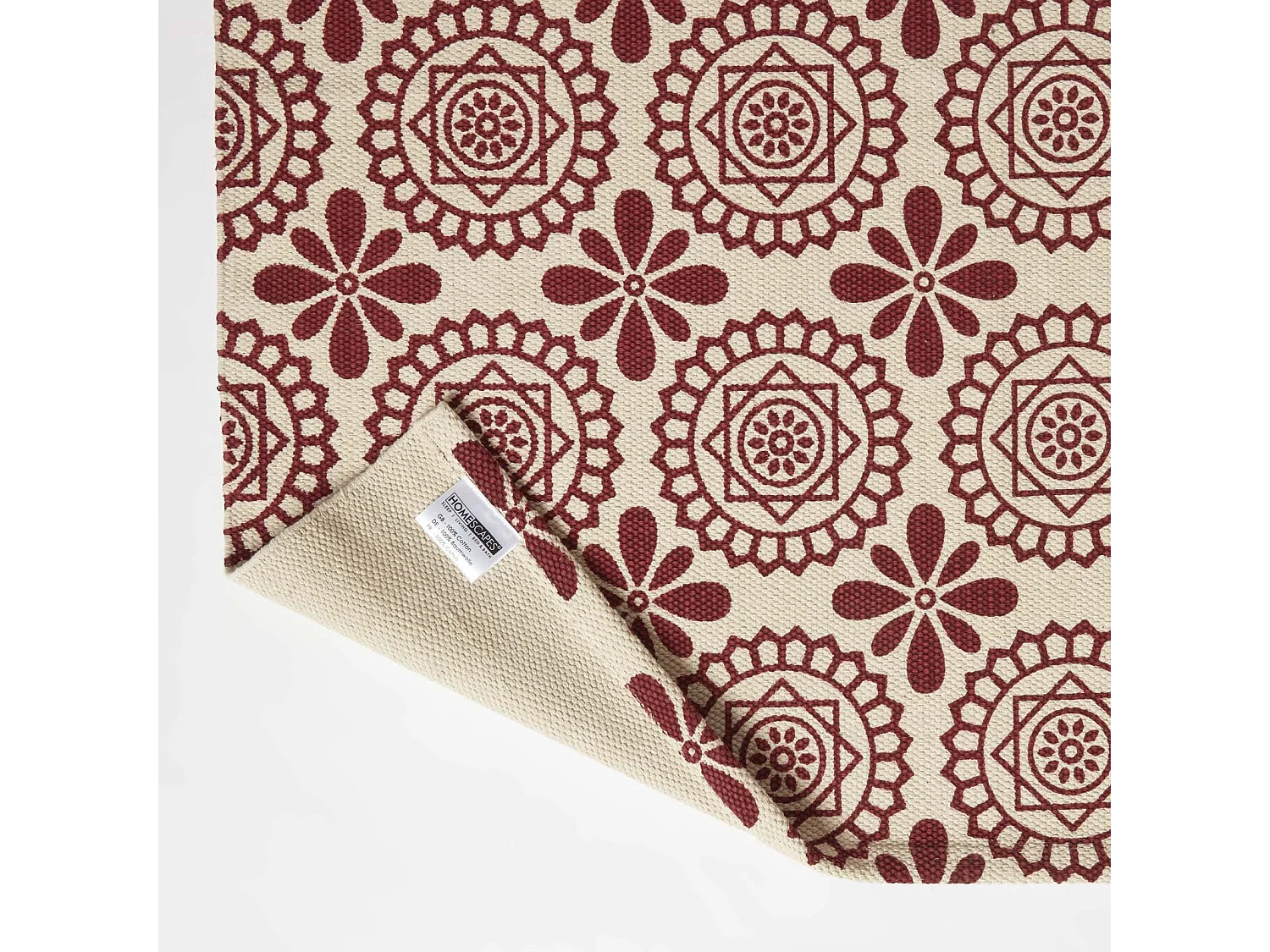 Homescapes Cassia Red Handwoven Cotton Geometric Hallway Runner Rug 66 x 200 cm