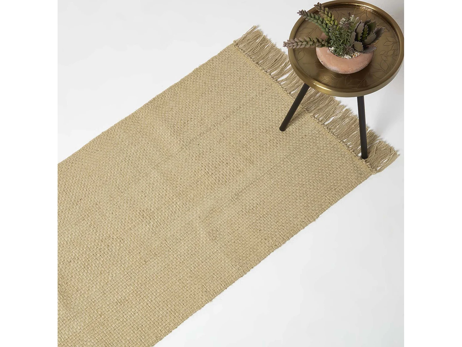 Homescapes Zaphyr Natural Handwoven Jute Hallway Runner Rug with Tassels, 66 x 200 cm