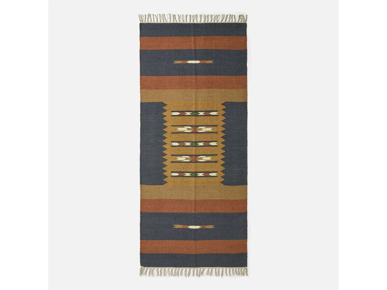 Homescapes Lundi Orange & Blue Kilim Runner Cotton & Jute Rug 66 x 200 cm