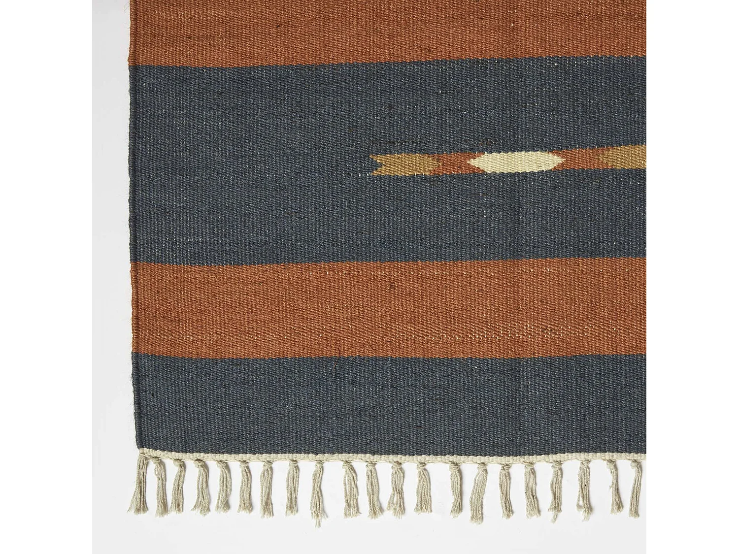 Homescapes Lundi Orange & Blue Kilim Runner Cotton & Jute Rug 66 x 200 cm