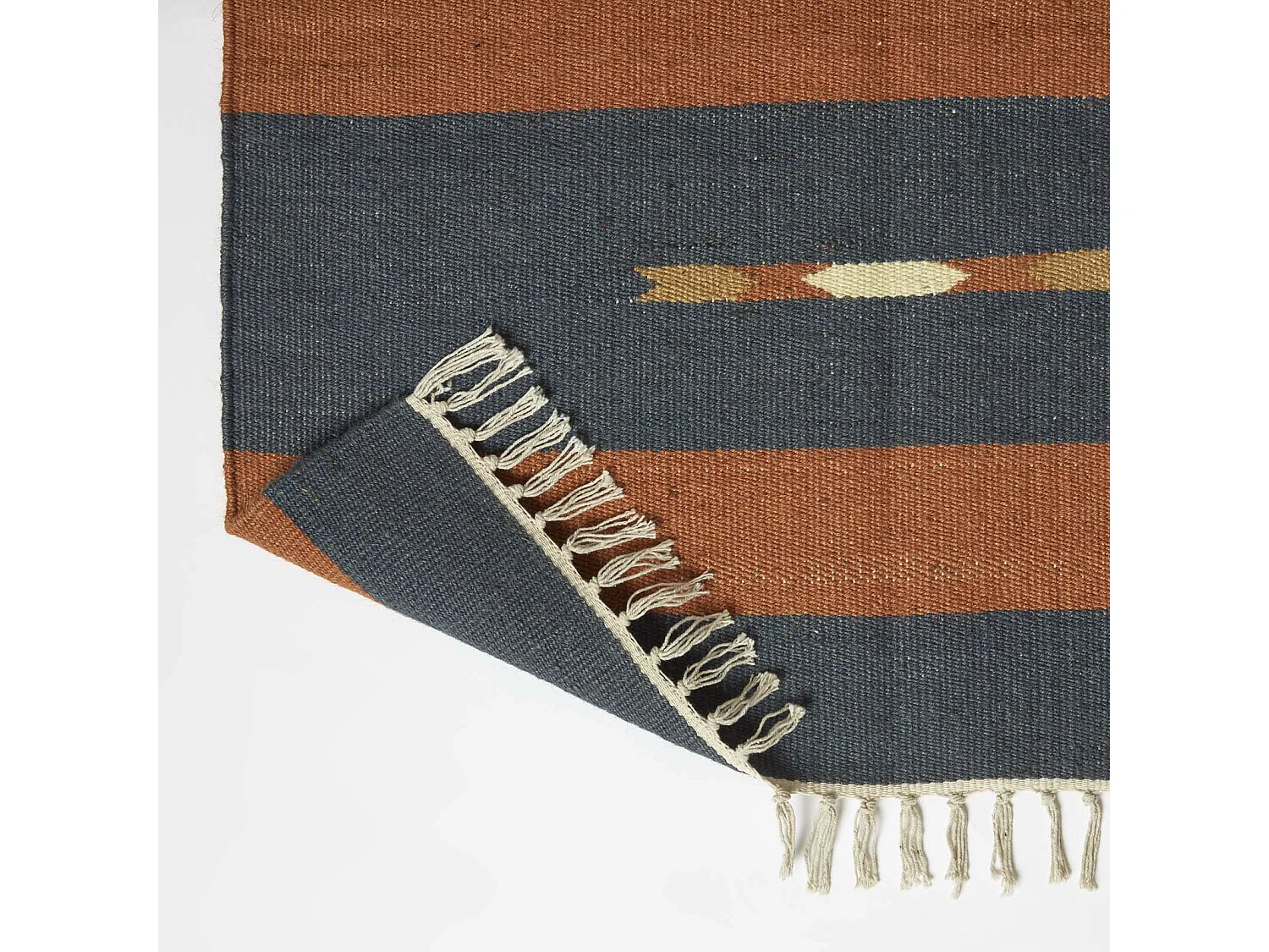 Homescapes Lundi Orange & Blue Kilim Runner Cotton & Jute Rug 66 x 200 cm