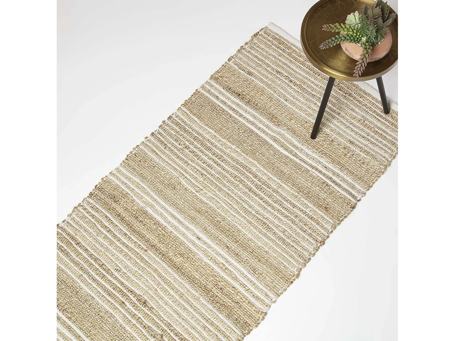 Homescapes Arlyn Natural Striped Handwoven Jute Hallway Runner Rug, 66 x 200 cm