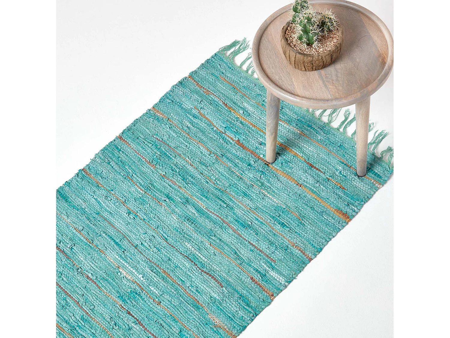 Homescapes Leather Glitter Rug Gold & Turquoise, 66 x 200cm Runner