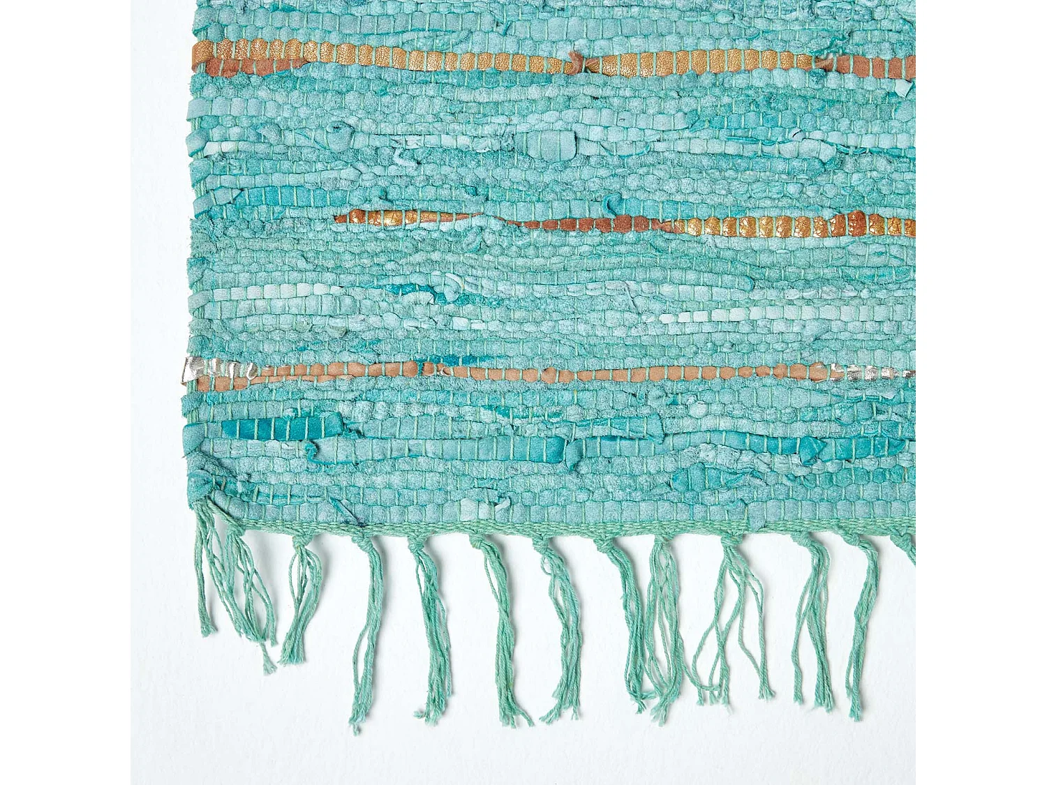 Homescapes Leather Glitter Rug Gold & Turquoise, 66 x 200cm Runner