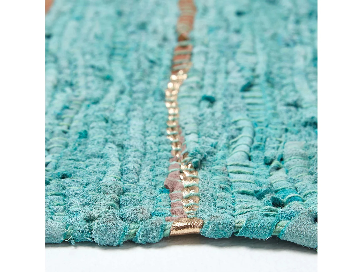 Homescapes Leather Glitter Rug Gold & Turquoise, 66 x 200cm Runner