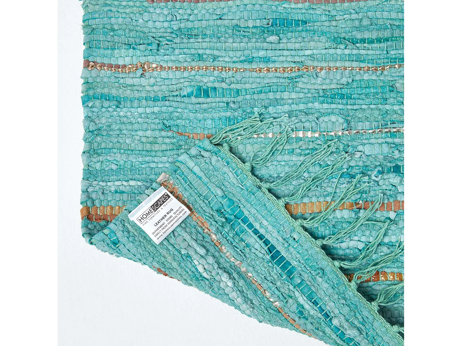 Homescapes Leather Glitter Rug Gold & Turquoise, 66 x 200cm Runner