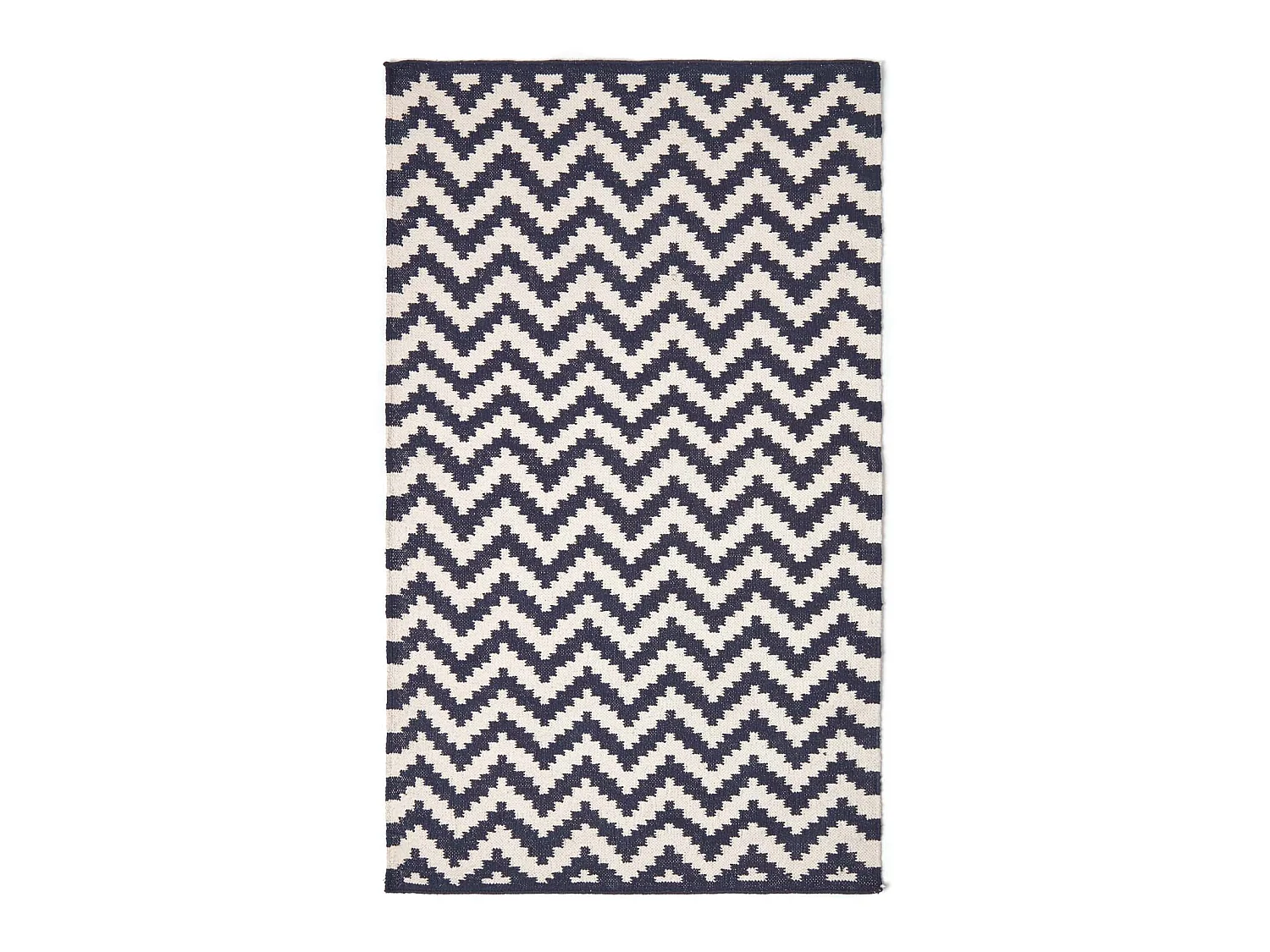 Homescapes Casablanca Handwoven Zig Zag Pattern Dark Blue and White 100% Cotton Kilim Rug, 120 x 170 cm