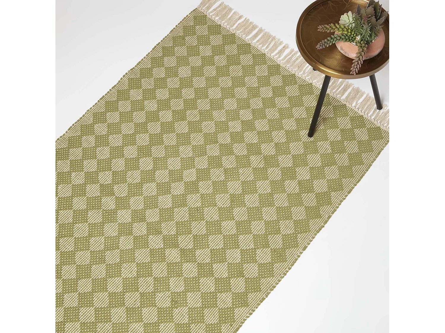 Homescapes Lima Handwoven Green Cotton Textured Rug, 120 x 170 cm