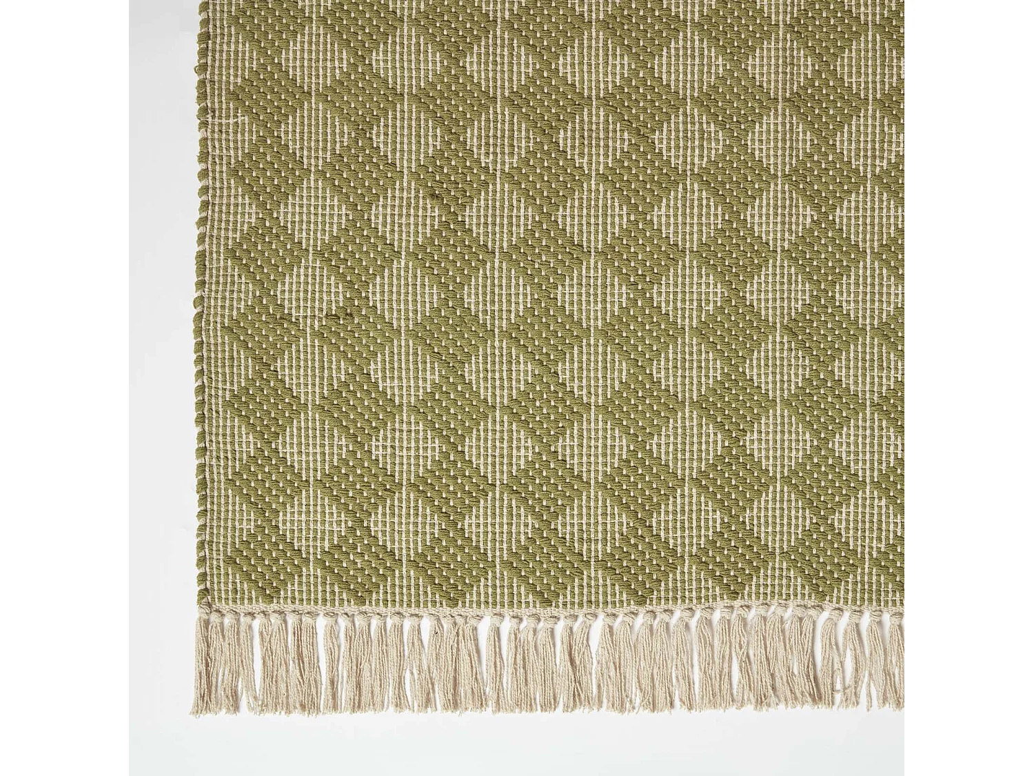 Homescapes Lima Handwoven Green Cotton Textured Rug, 120 x 170 cm