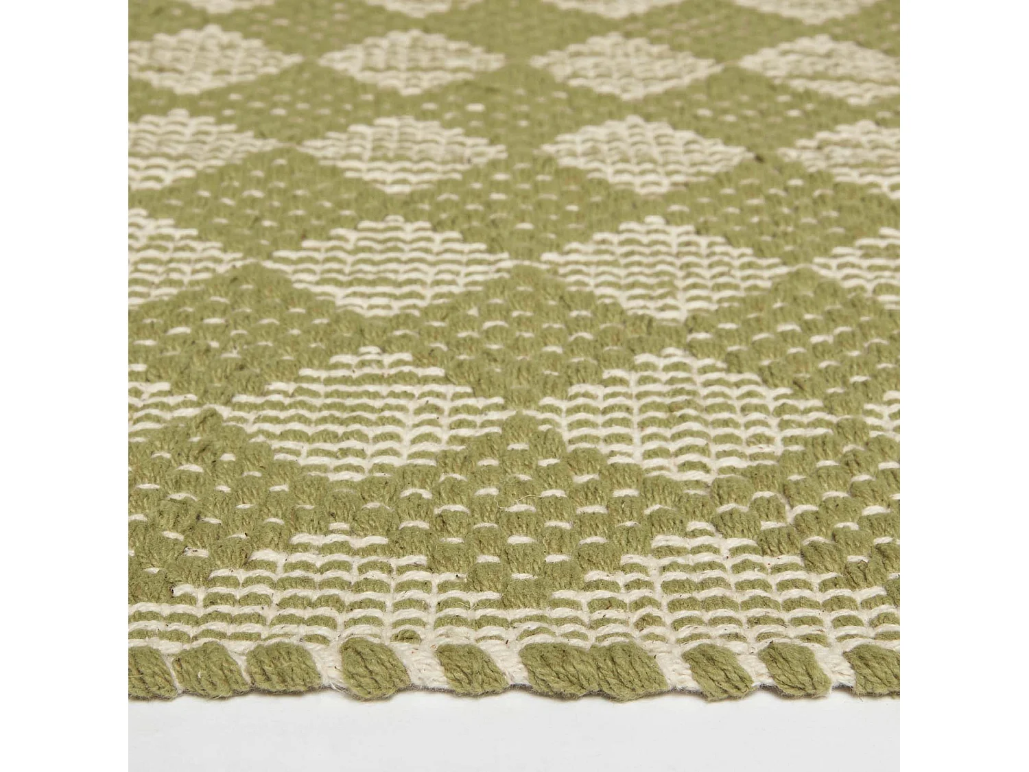 Homescapes Lima Handwoven Green Cotton Textured Rug, 120 x 170 cm