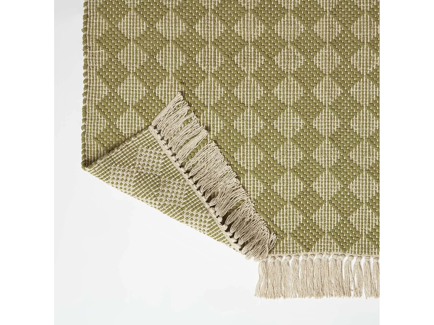 Homescapes Lima Handwoven Green Cotton Textured Rug, 120 x 170 cm