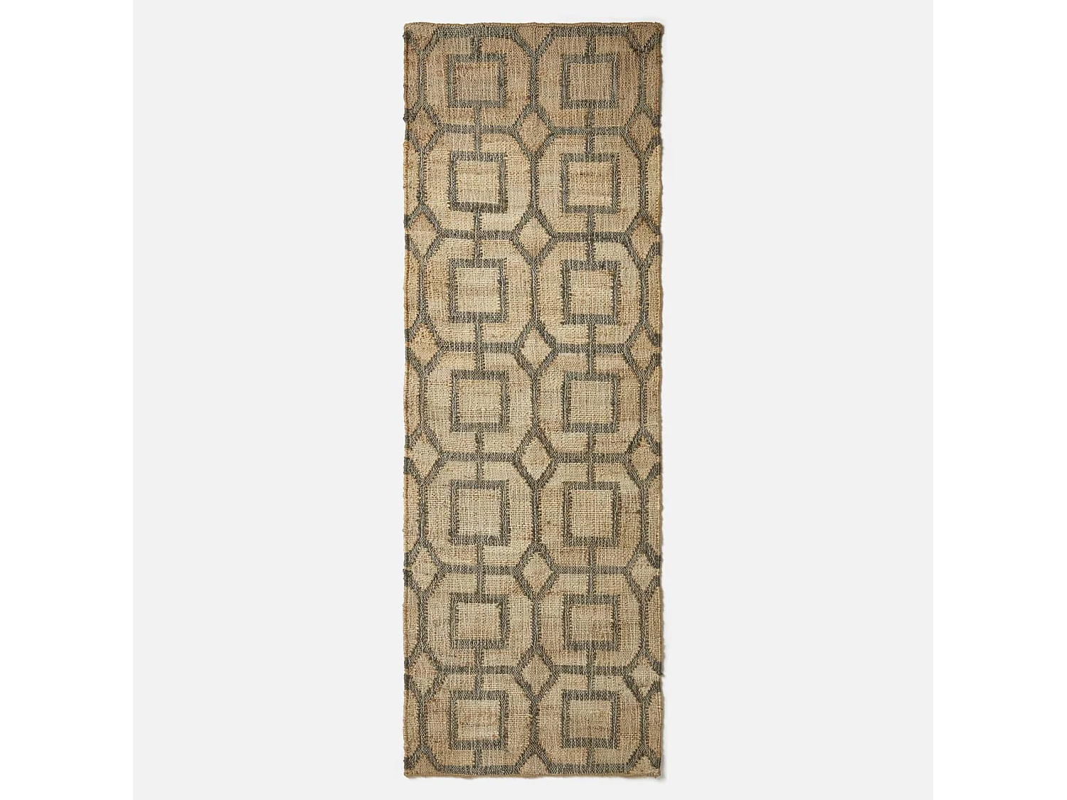 Homescapes Tiran Brown Geometric Handwoven Jute Hallway Runner Rug, 66 x 200 cm