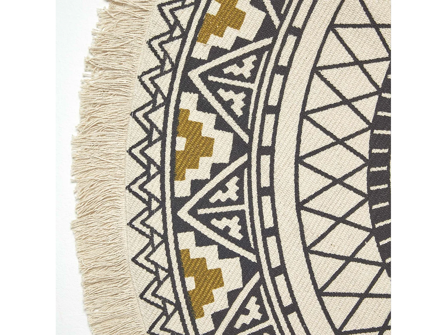 Homescapes Black & Gold 100% Cotton Mandala Printed Round Rug