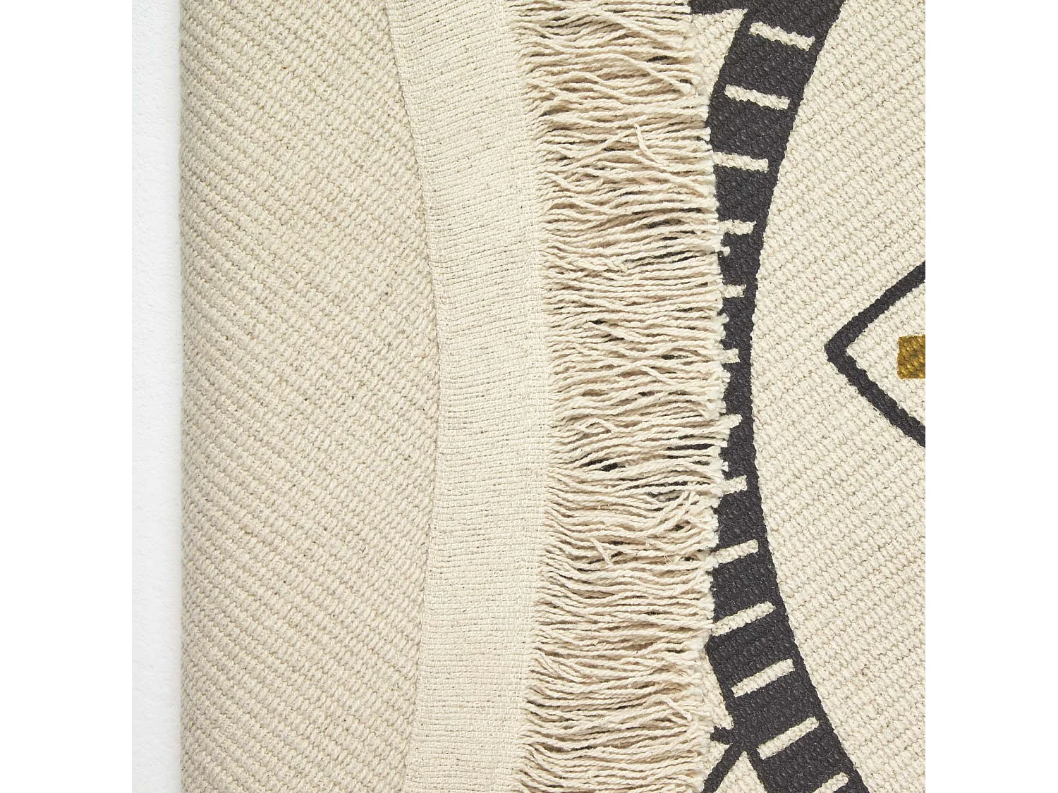 Homescapes Black & Gold 100% Cotton Mandala Printed Round Rug