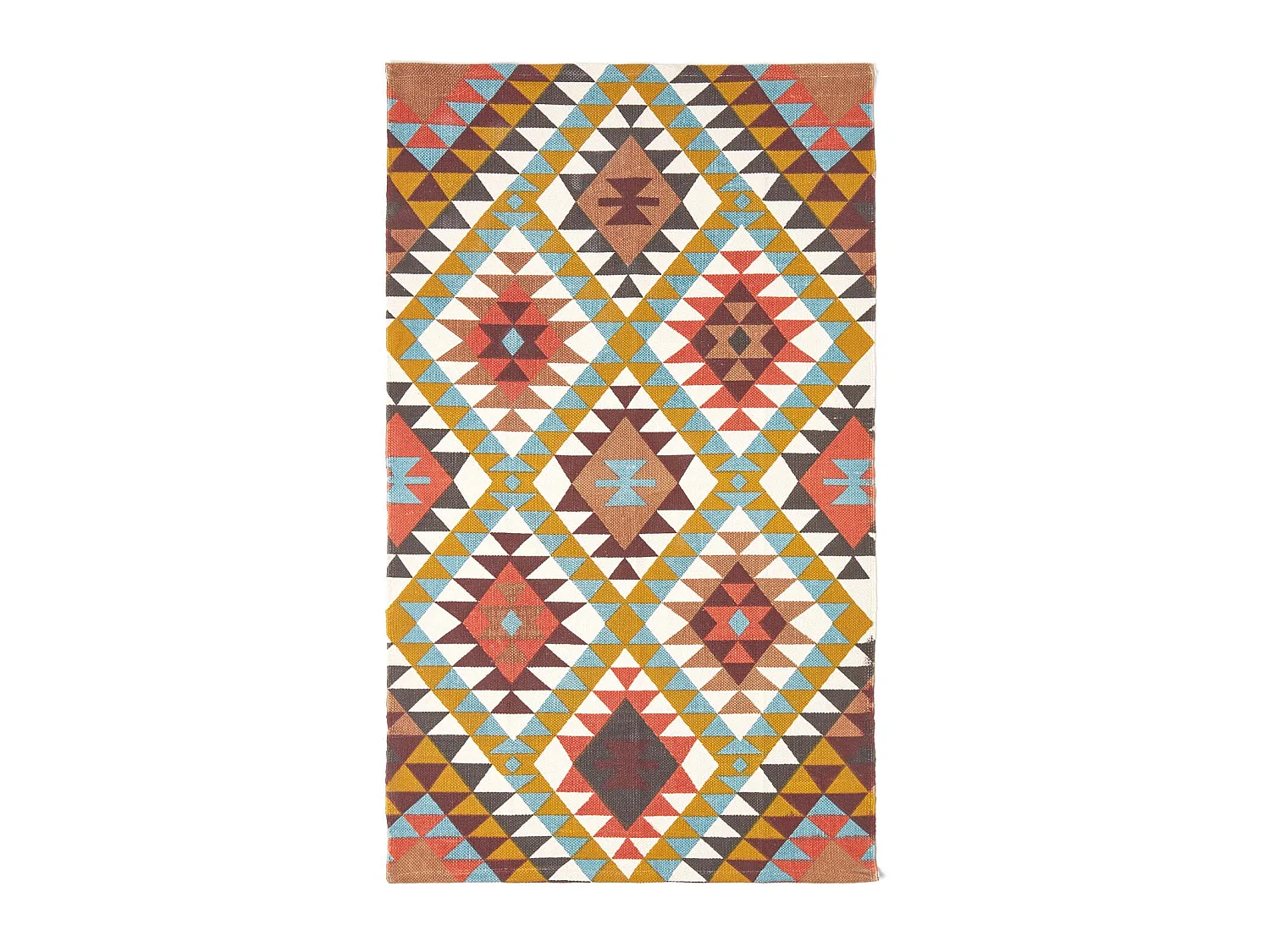 Homescapes Oslo Orange, Brown and Yellow Multi Coloured 100% Cotton Diamond Pattern Rug, 160 x 230 cm