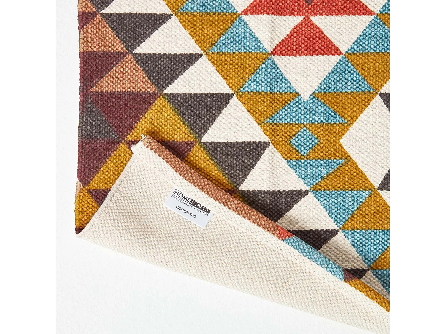 Homescapes Oslo Orange, Brown and Yellow Multi Coloured 100% Cotton Diamond Pattern Rug, 160 x 230 cm