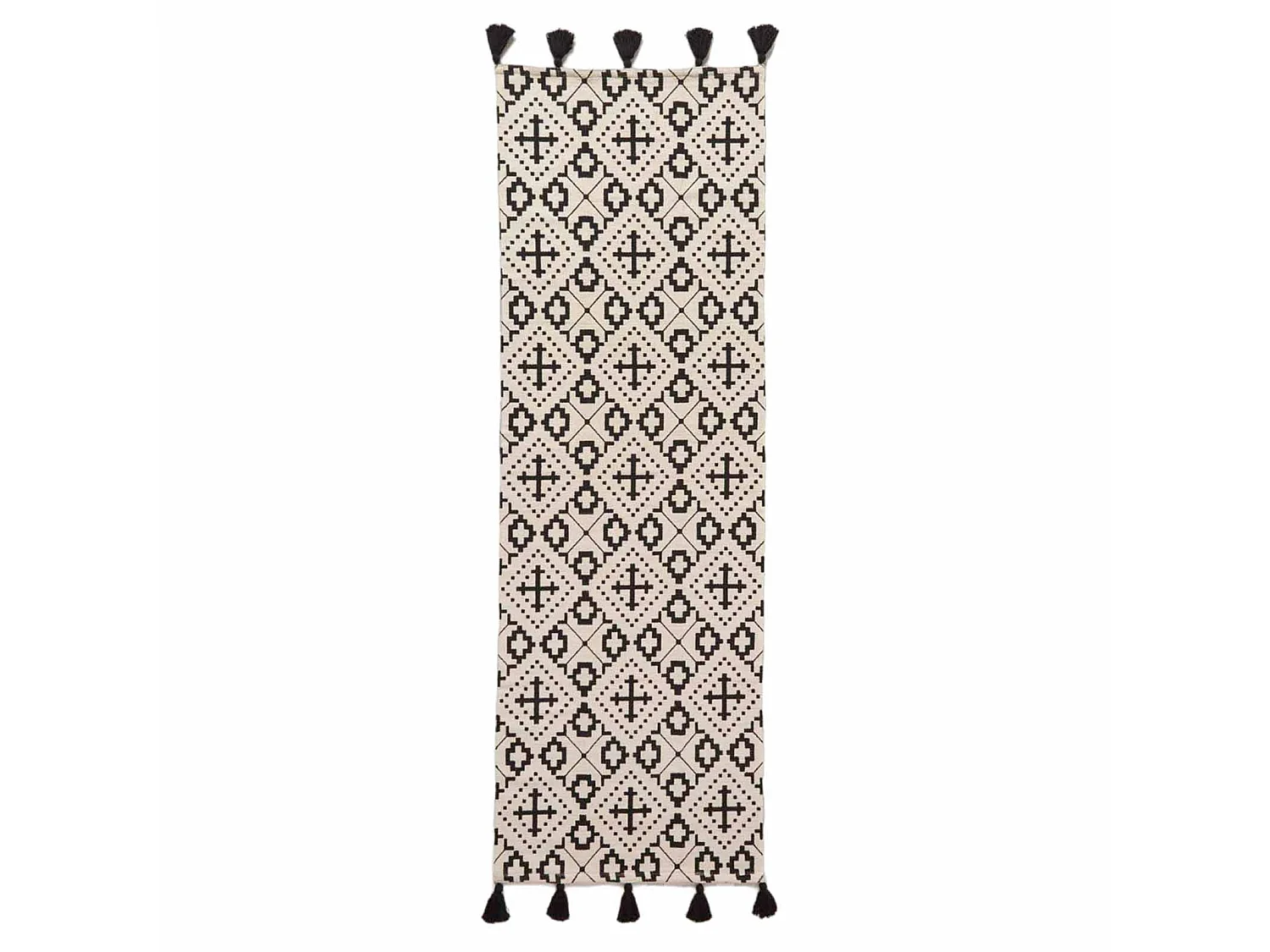 Homescapes Reva Black & White Handwoven Cotton Geometric Hallway Runner Rug 66 x 200 cm