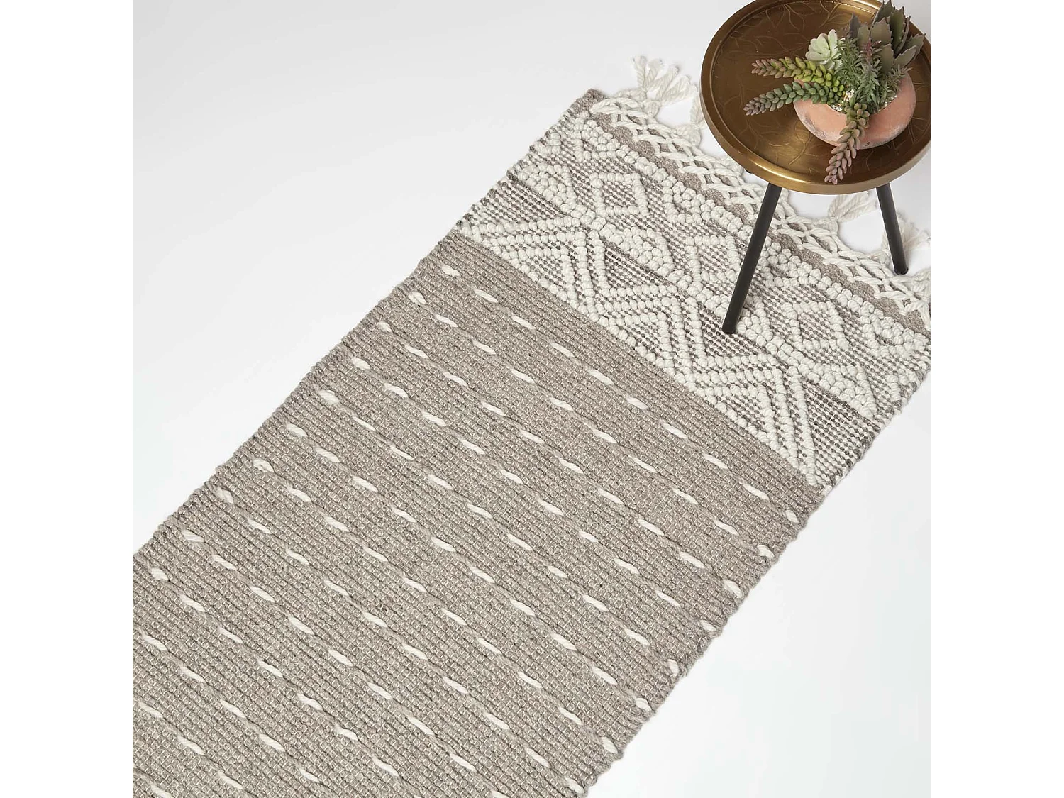 Homescapes Patna Beige & Natural Kilim Runner Wool Rug 66 x 200 cm