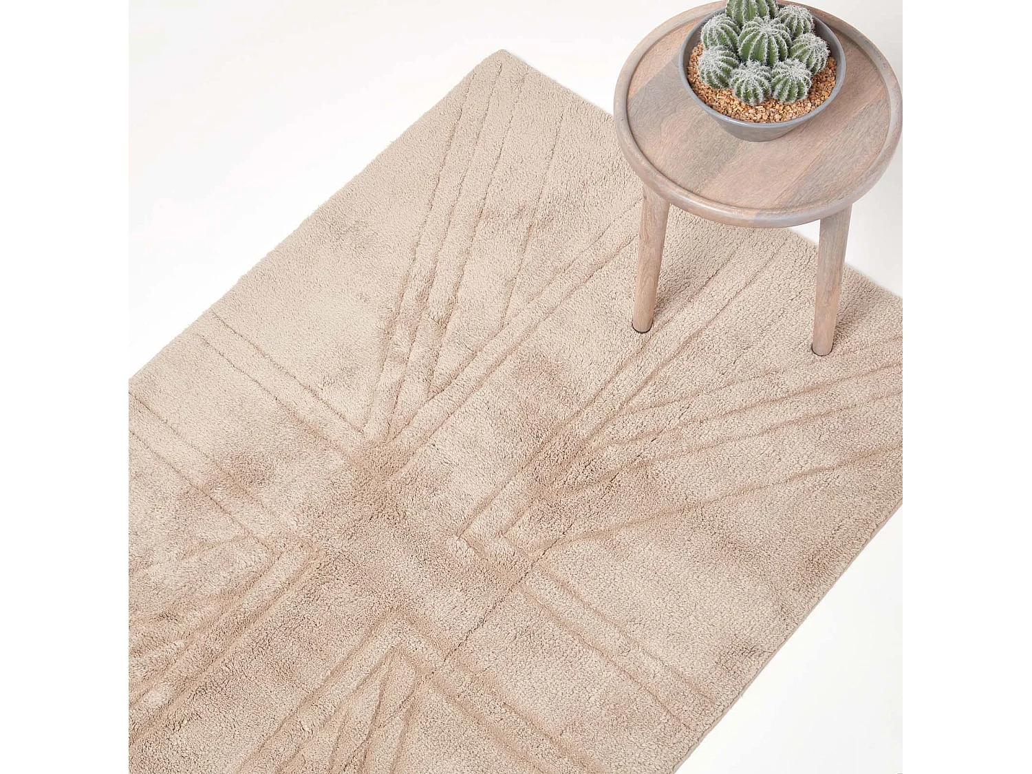 Homescapes Cotton Tufted Rug Union Jack Plain Embossed Mat Mink Beige,50 x 80 cm