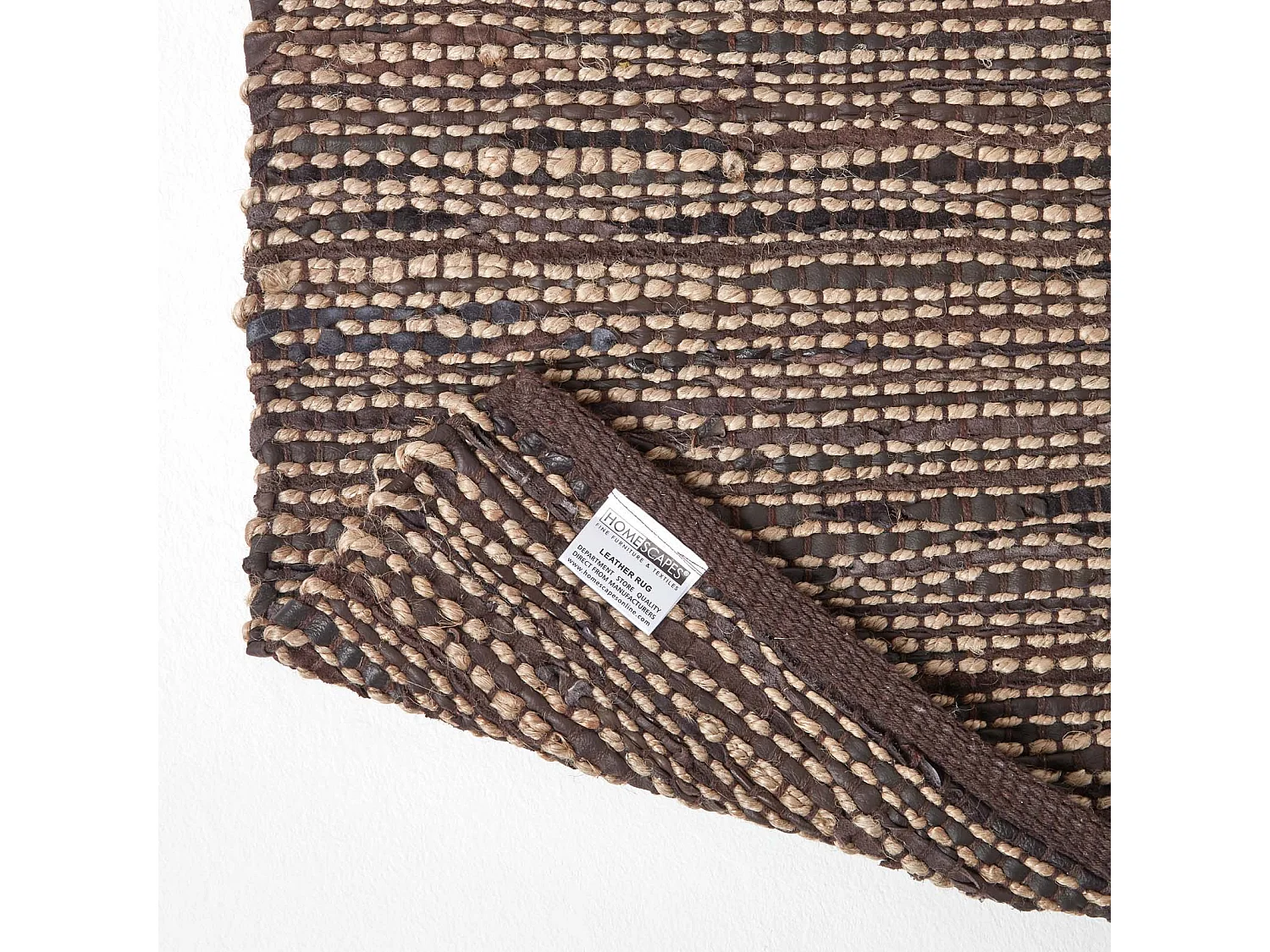 Homescapes Madras Leather Hemp Rug Brown, 120 x 180 cm