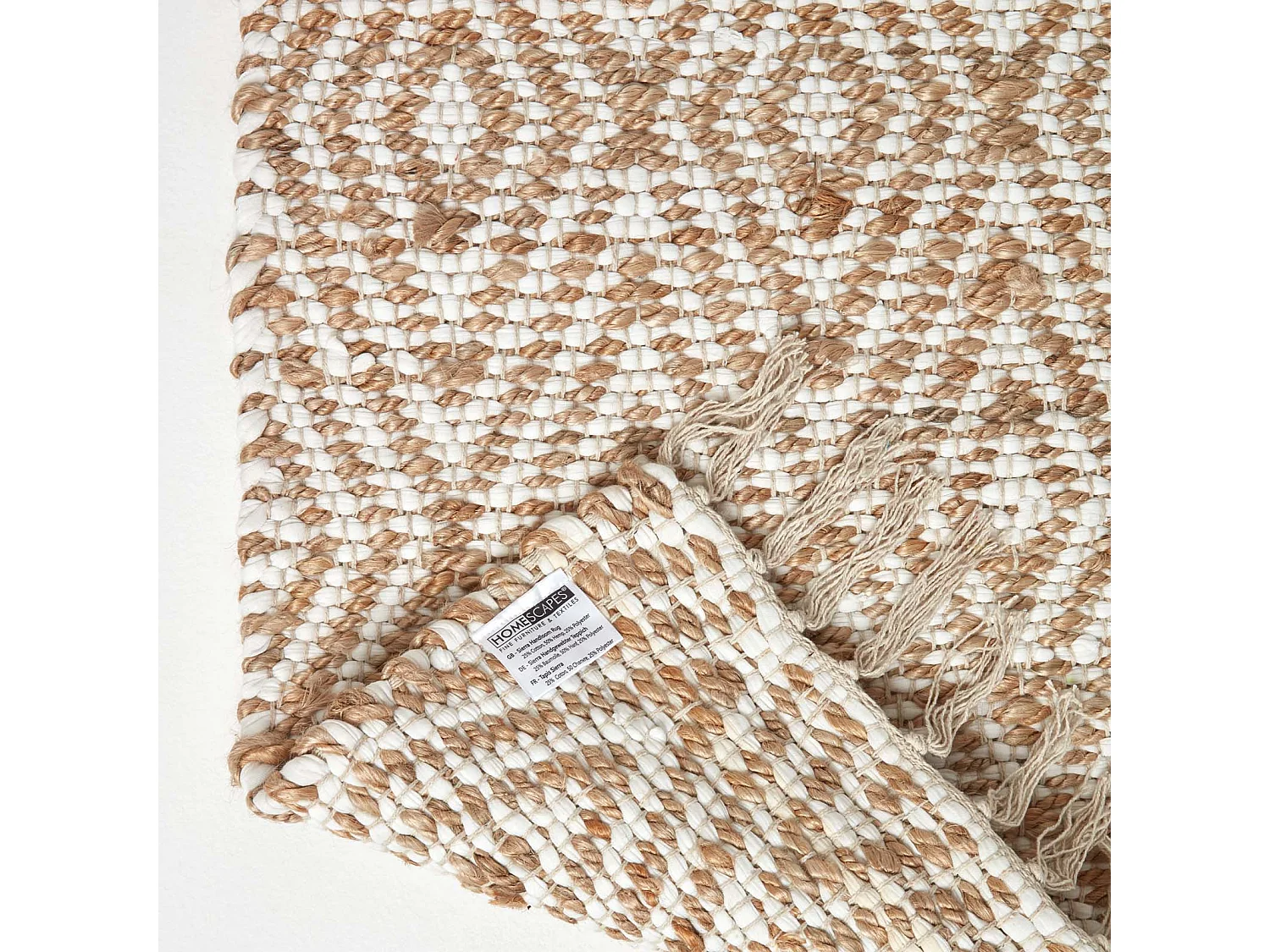 Homescapes Sierra Neutral Diamond Pattern Hemp Chindi Rug, 120 x 170 cm