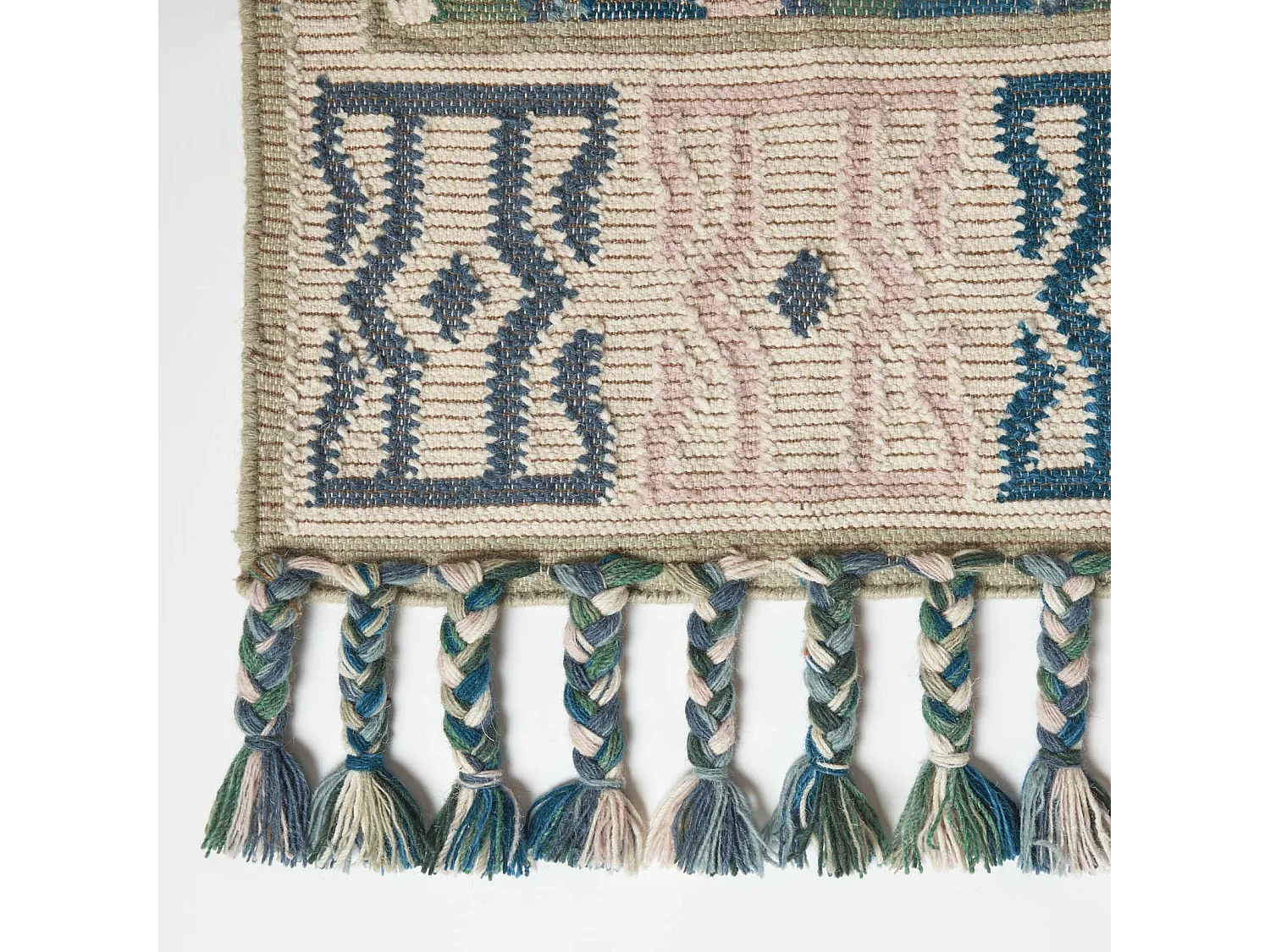 Homescapes Matala Green & Blue Kilim Runner Wool Rug 66 x 200 cm
