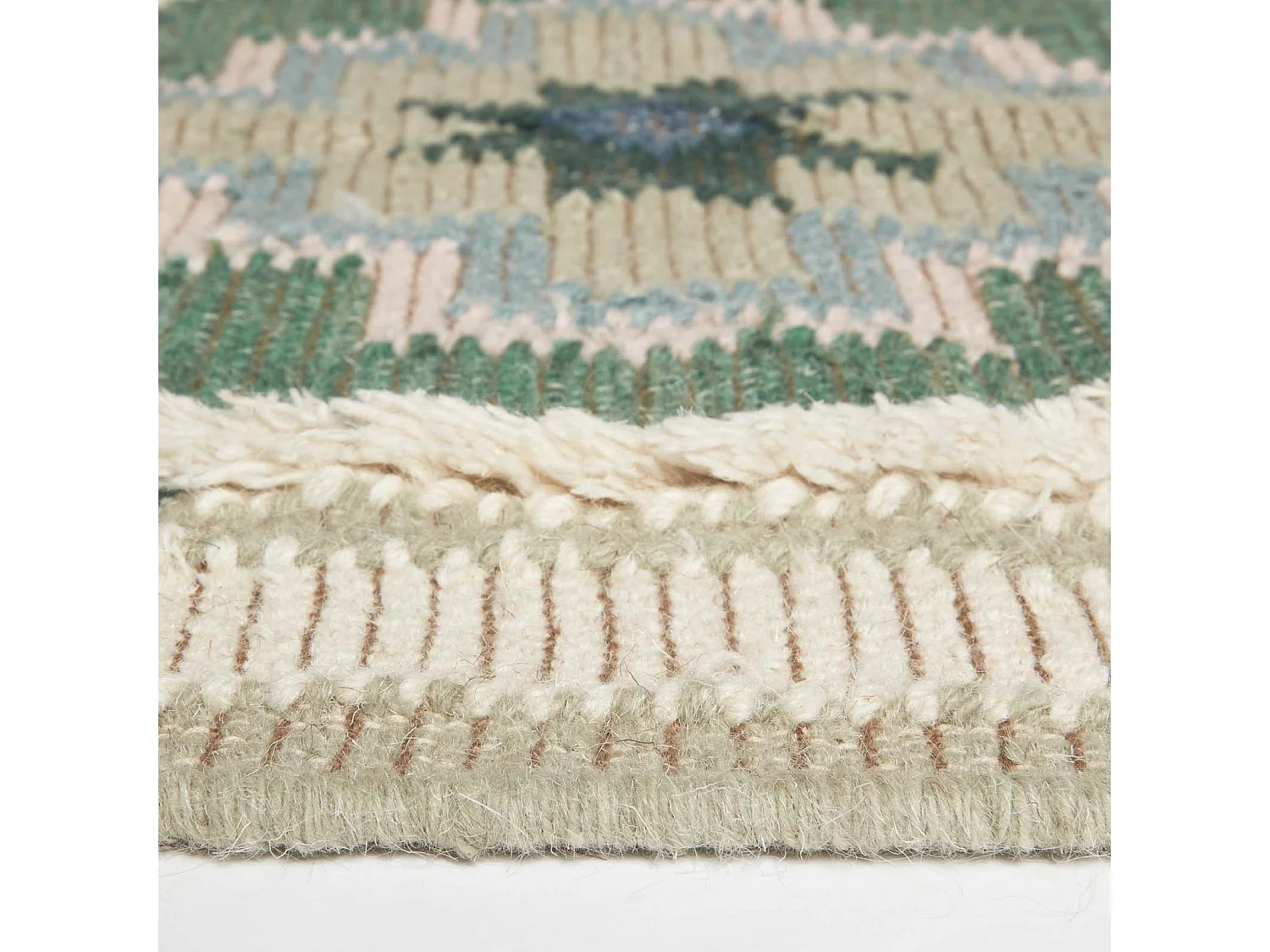 Homescapes Matala Green & Blue Kilim Runner Wool Rug 66 x 200 cm