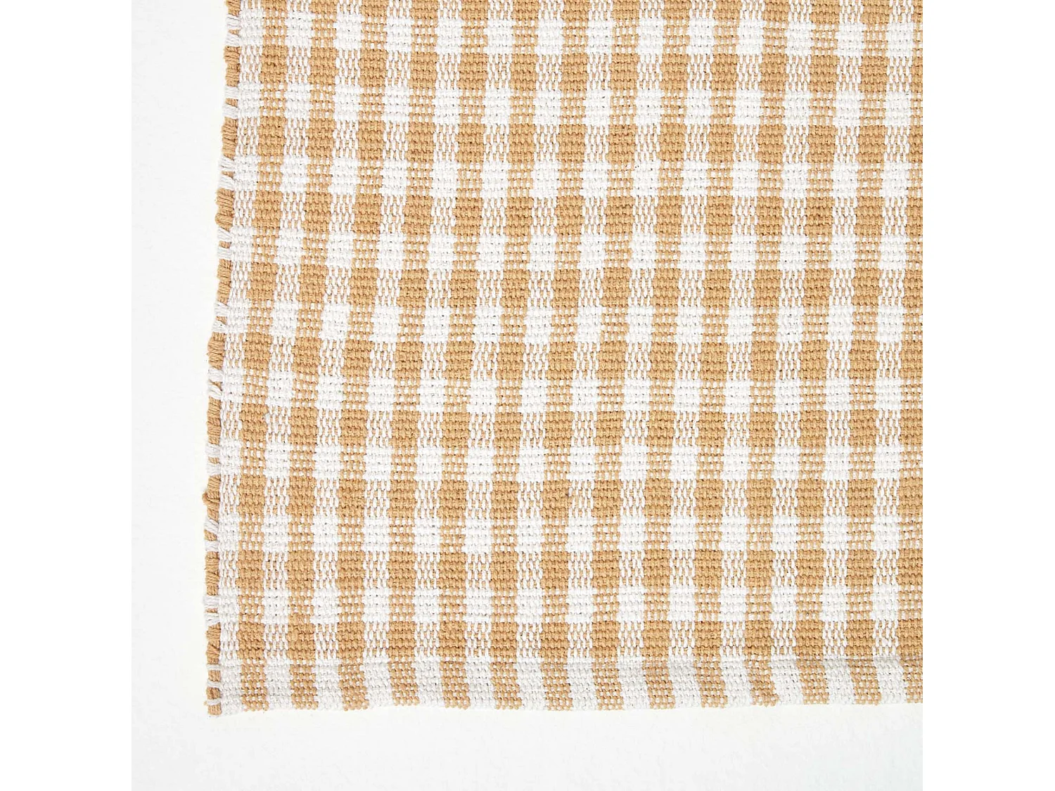 Homescapes Cotton Gingham Check Rug Hand Woven Beige White, 70 x 120 cm