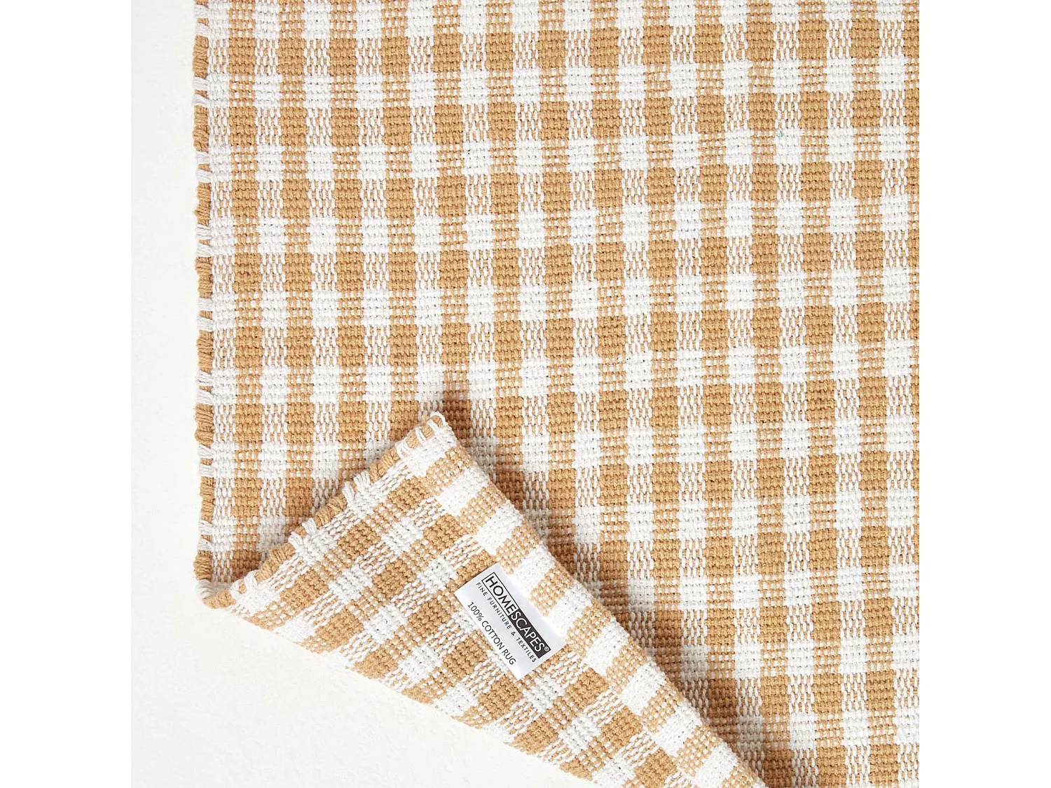 Homescapes Cotton Gingham Check Rug Hand Woven Beige White, 70 x 120 cm
