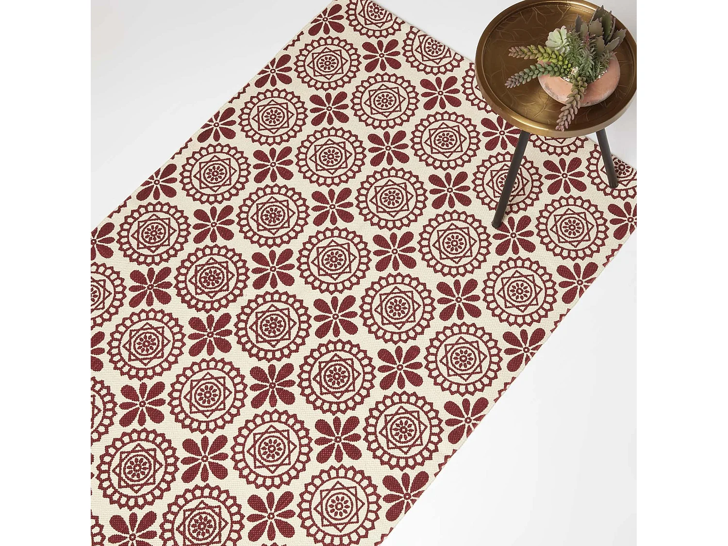 Homescapes Cassia Red Handwoven Cotton Geometric Rug 120 x 170 cm