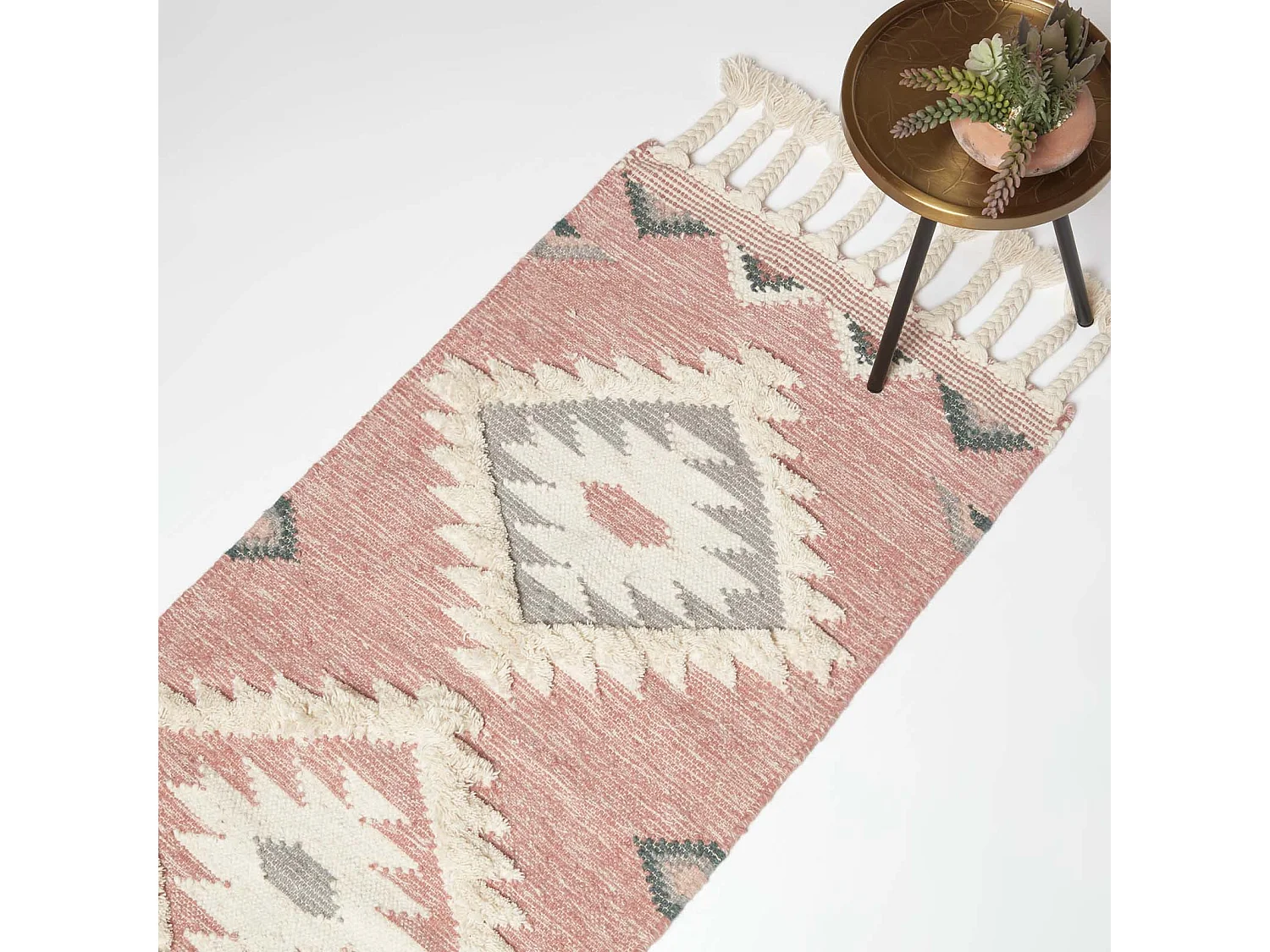 Homescapes Pali Pink Kilim Runner Wool Rug 66 x 200 cm