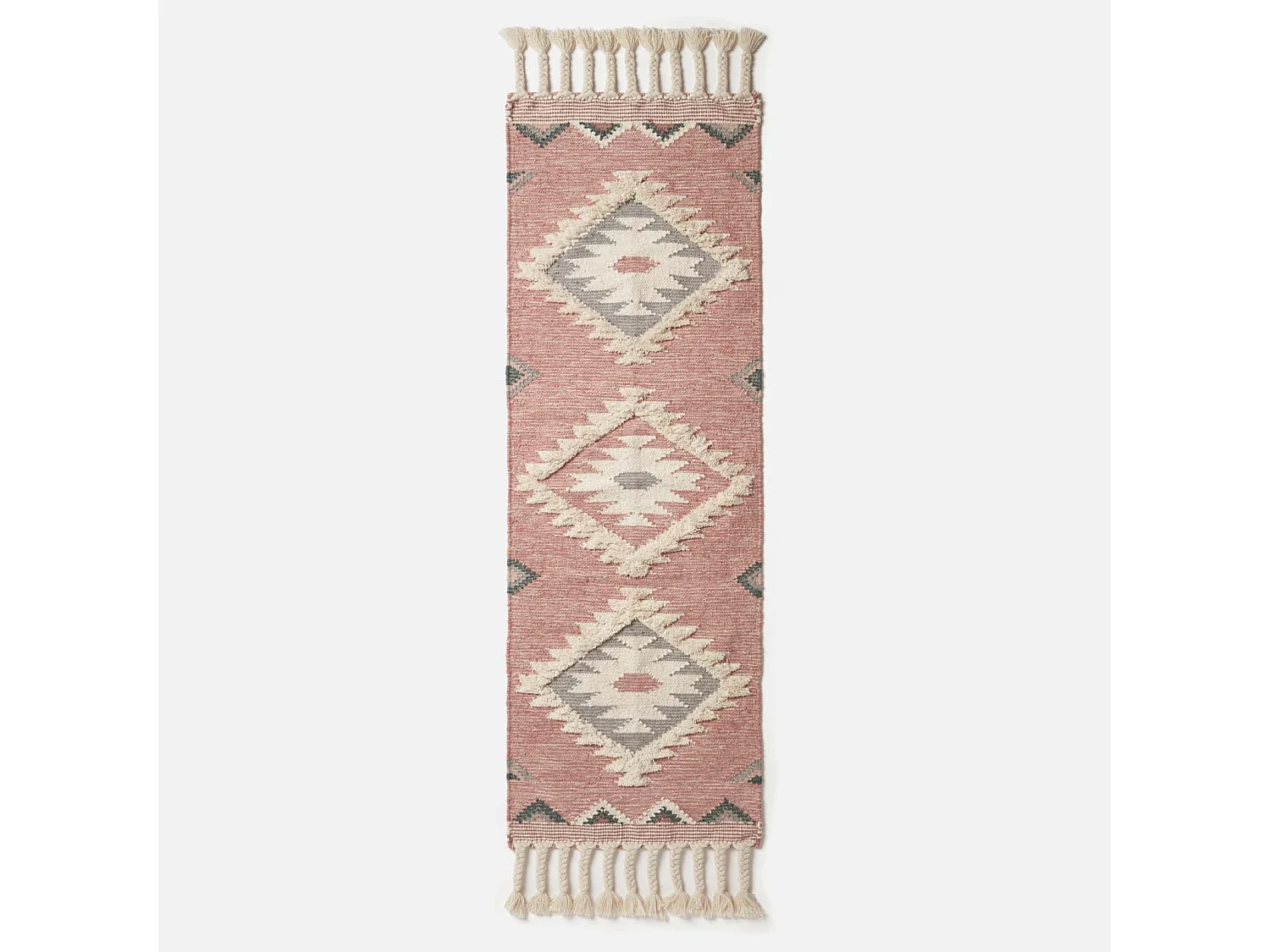 Homescapes Pali Pink Kilim Runner Wool Rug 66 x 200 cm