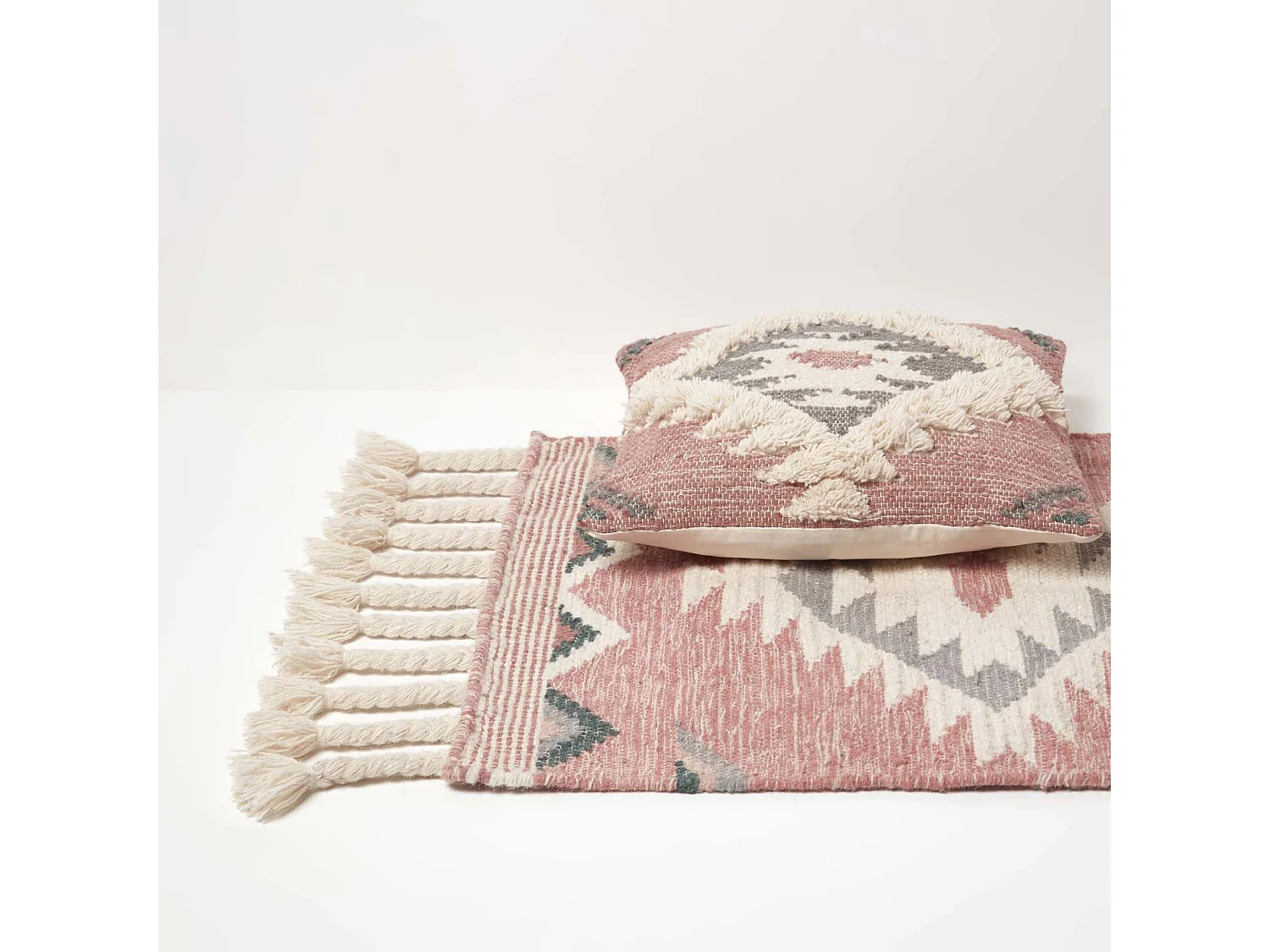 Homescapes Pali Pink Kilim Runner Wool Rug 66 x 200 cm