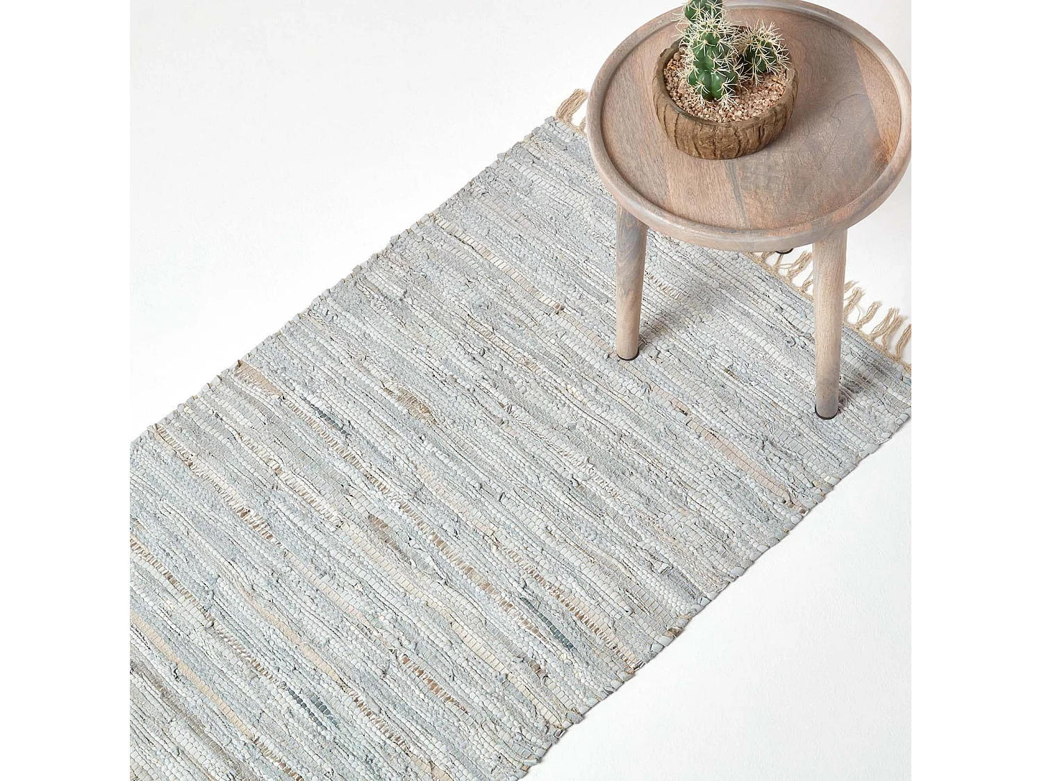Homescapes Leather Glitter Rug Silver and Natural, 66 x 200cm Runner