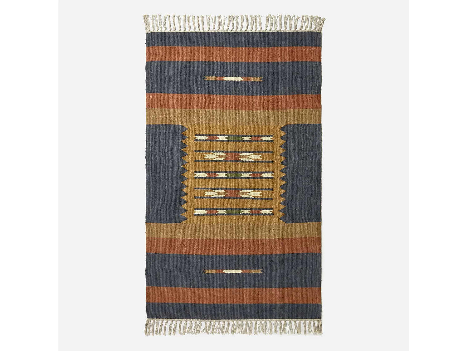 Homescapes Lundi Orange & Blue Kilim Cotton & Jute Rug 90 x 150 cm