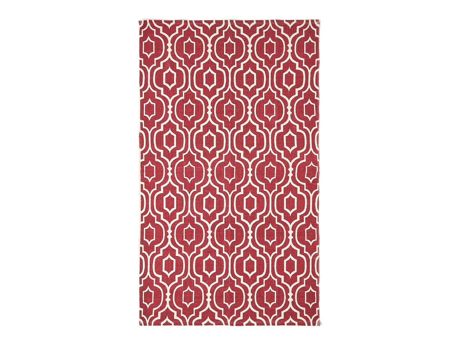 Homescapes Riga Red and White 100% Cotton Printed Patterned Rug, 90 x 150 cm